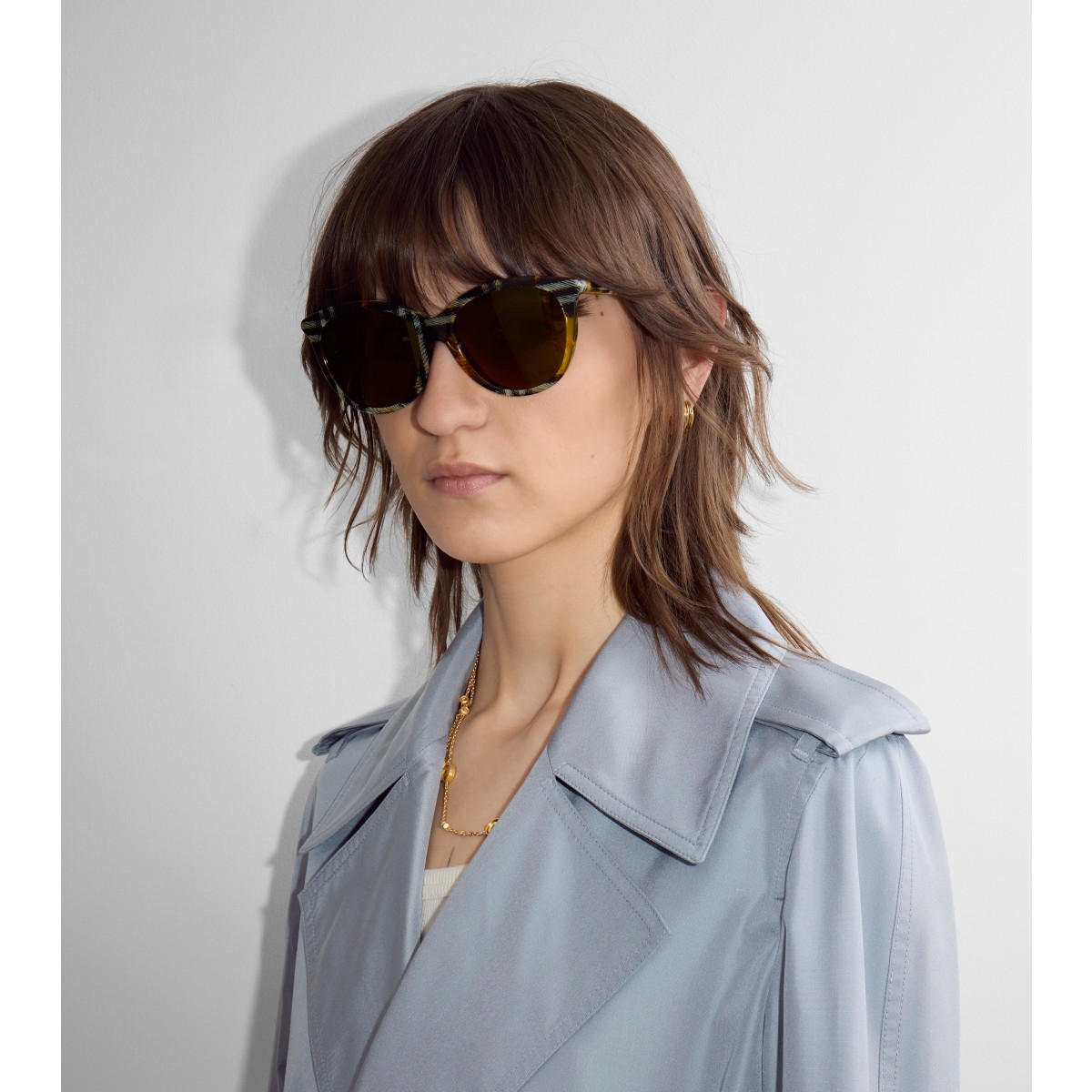  Check Tubular Round Sunglasses