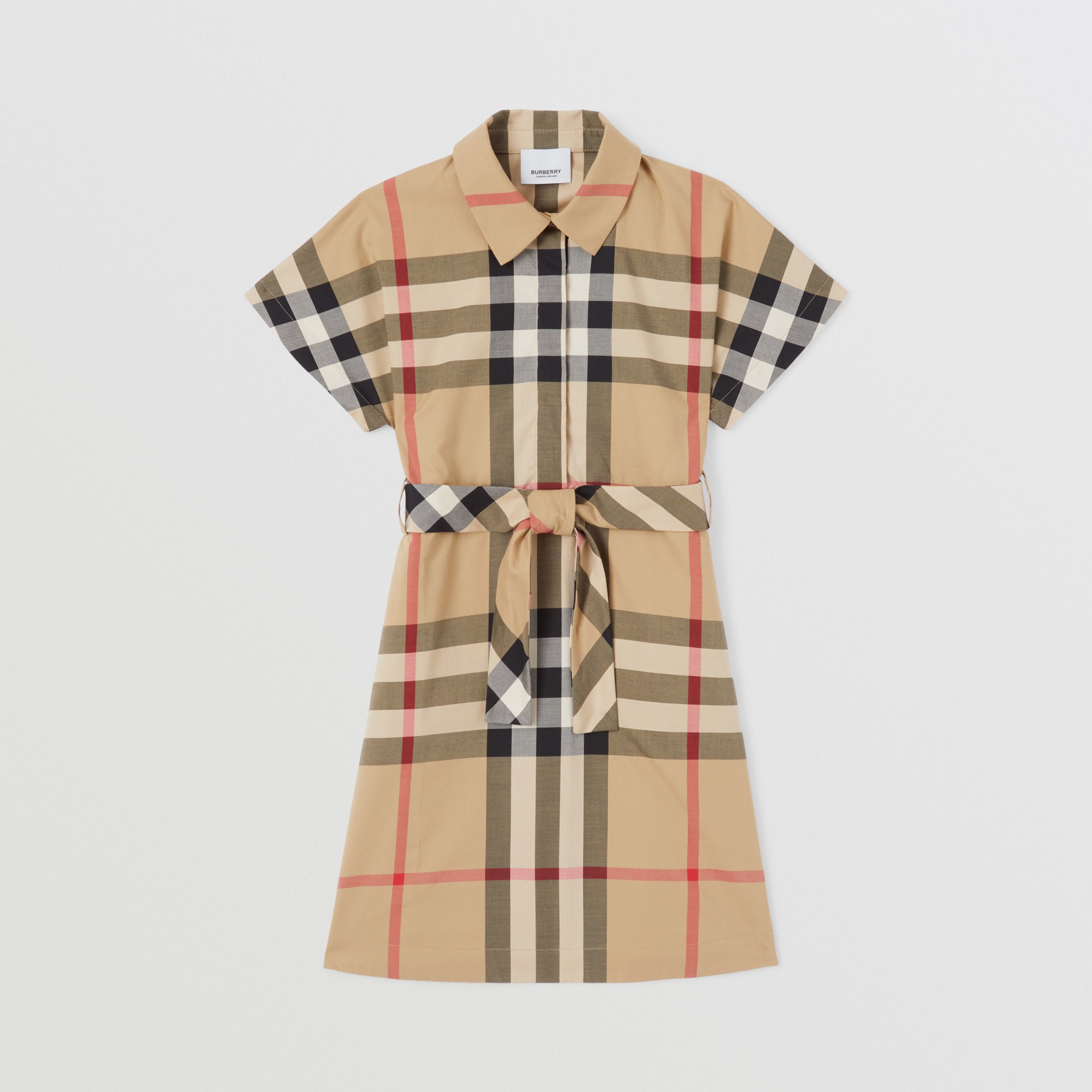 チェック ストレッチコットン タイウエスト シャツドレス アーカイブベージュ Burberry 公式サイト