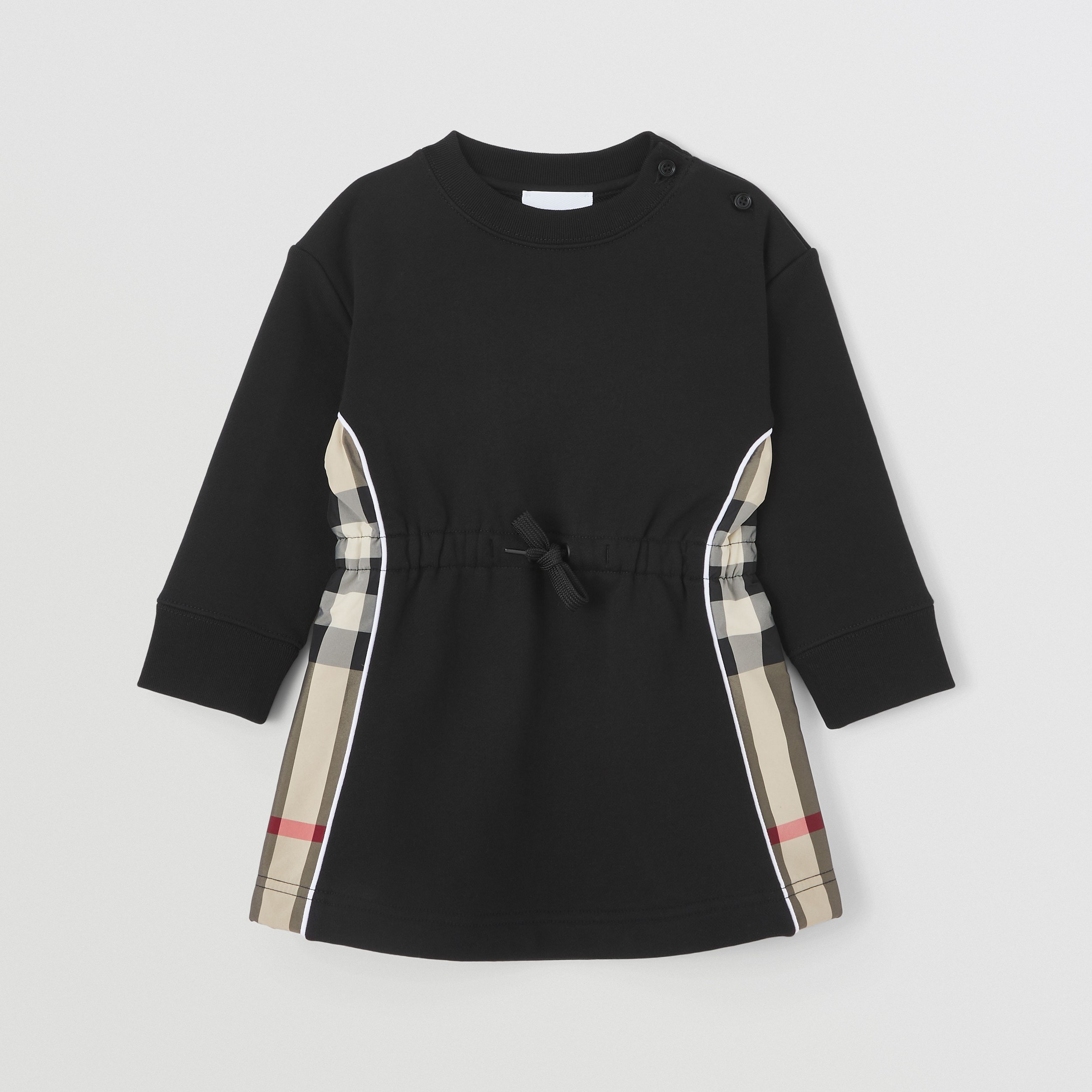 Long-sleeve Check Panel Cotton Dress in Black - Children | Burberry® Official - 1