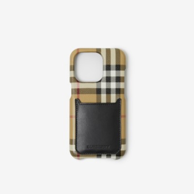 Burberry Check And Leather Iphone 14 Pro Case In Archive Beige