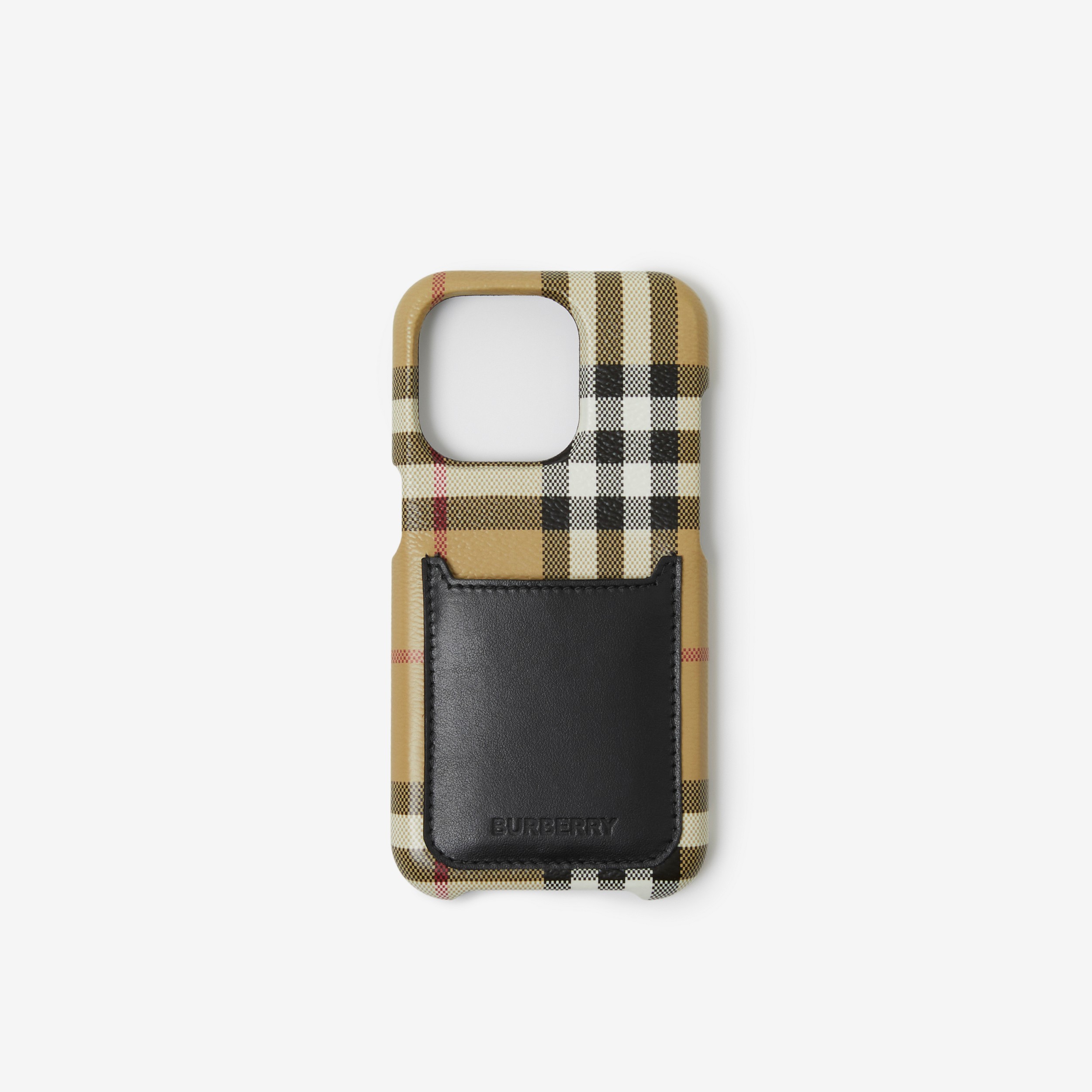 Capa para iPhone 14 Pro em couro e Check (Bege Clássico) | Burberry® oficial - 1
