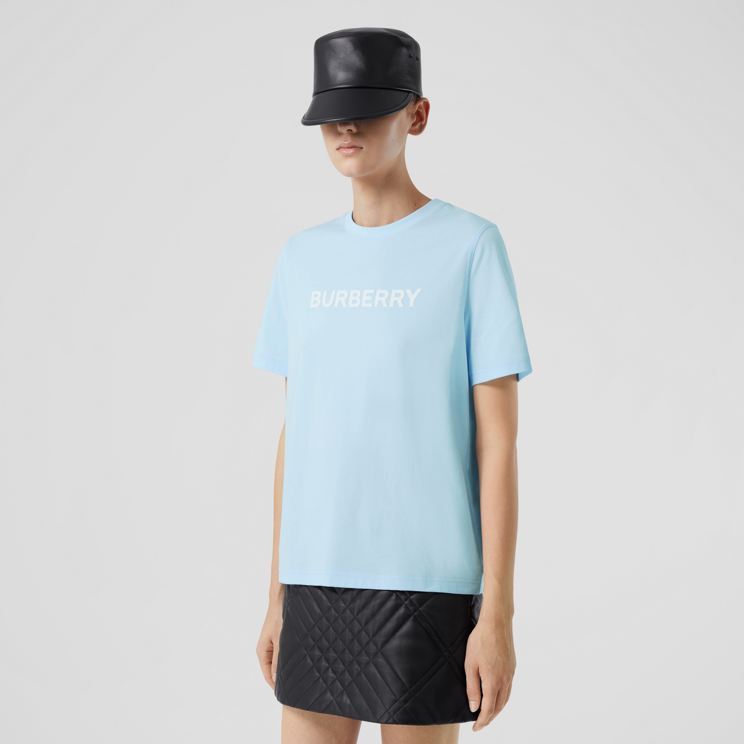 Logo Print Cotton T-shirt in Pale Blue - Women | Burberry® Official - 1