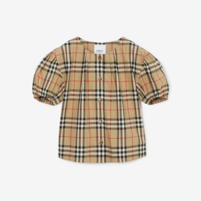Shop Burberry Childrens Check Stretch Cotton Blouse In Archive Beige