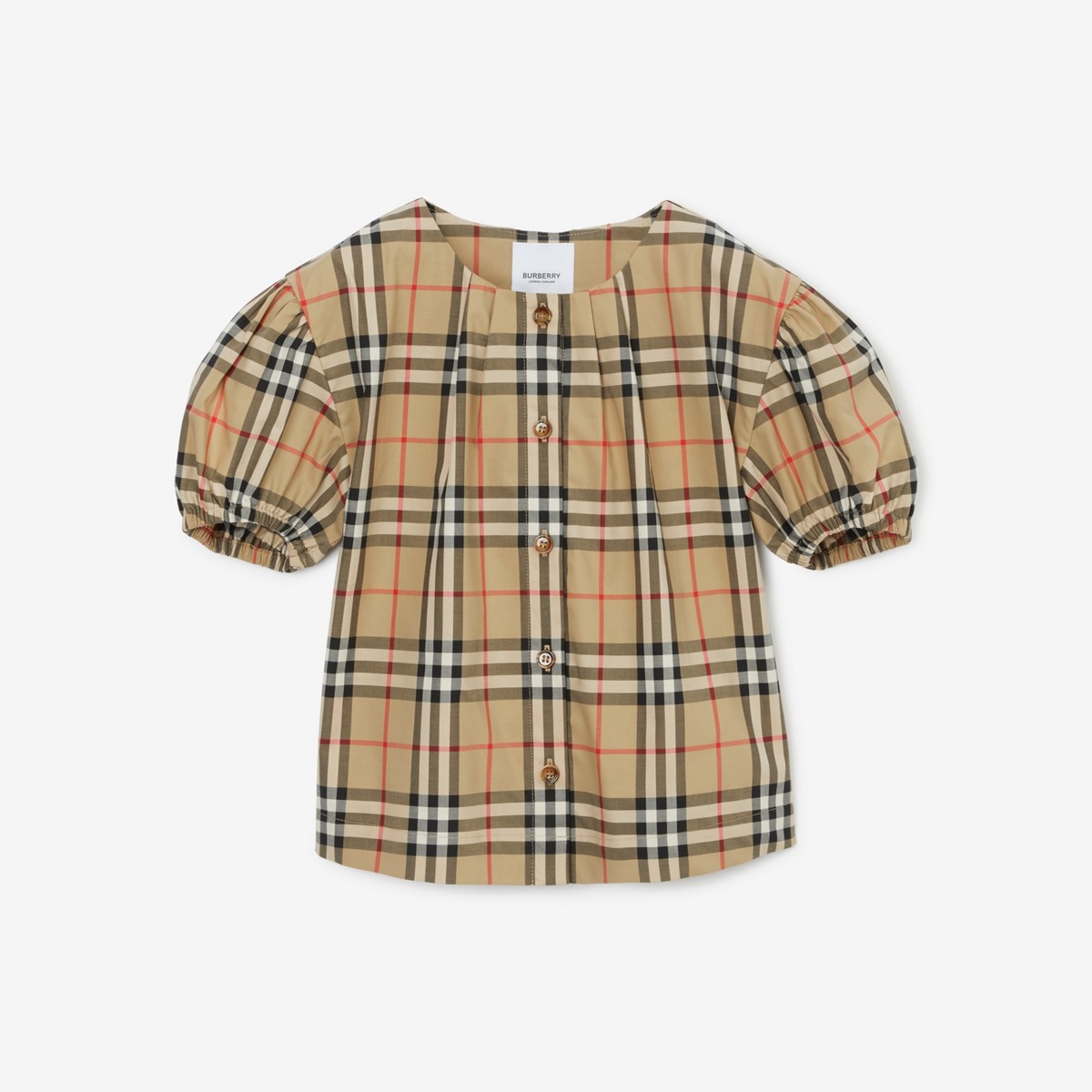 Burberry Kids'  Childrens Check Stretch Cotton Twill Blouse In Archive Beige