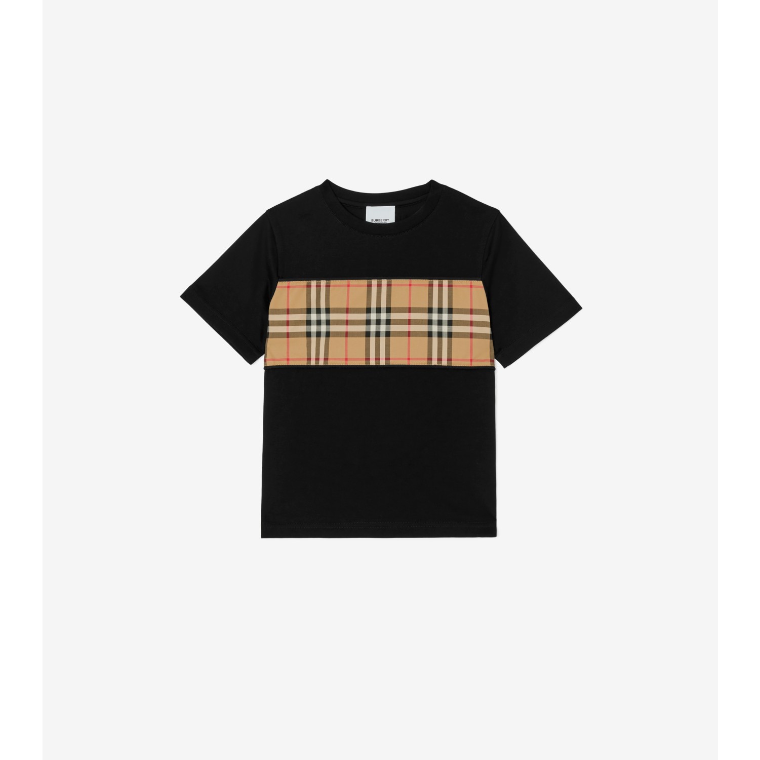 Vintage Check Panel Cotton T shirt in Black Burberry Official