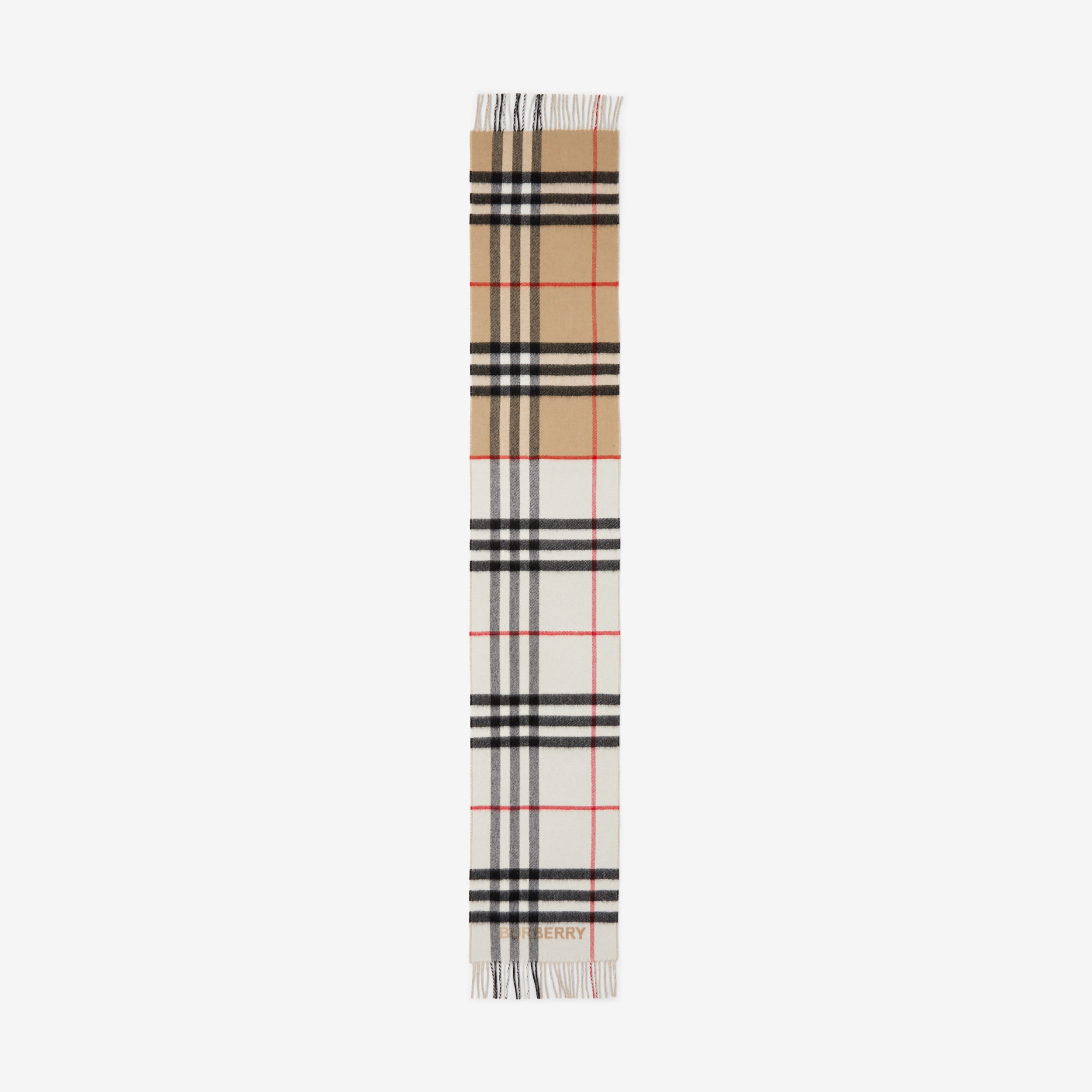 Cachecol de cashmere em xadrez contrastante (Bege Clássico/branco Natural) | Burberry® oficial - 2
