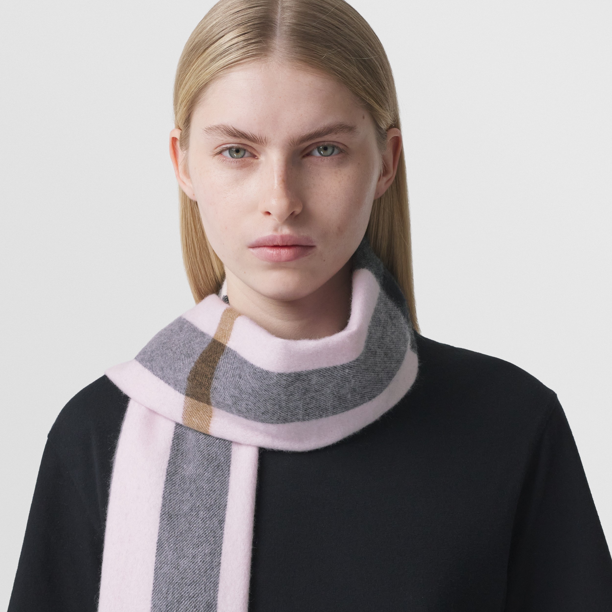 Check Cashmere Scarf in Pale Candy Pink | Burberry® Official - 3