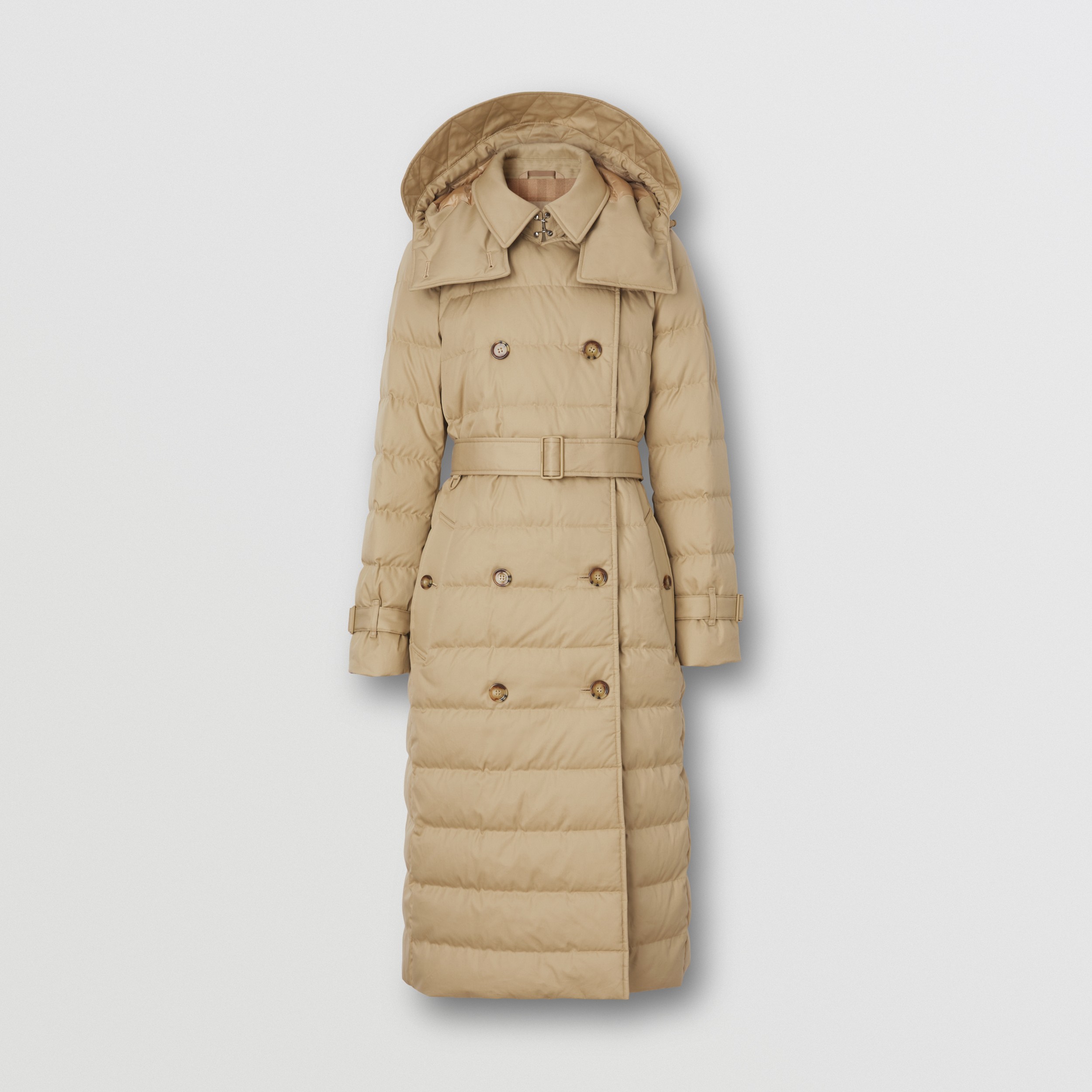 Wattierter Mantel aus Baumwollgabardine mit abnehmbarer Kapuze (Honiggelb) - Damen | Burberry® - 4