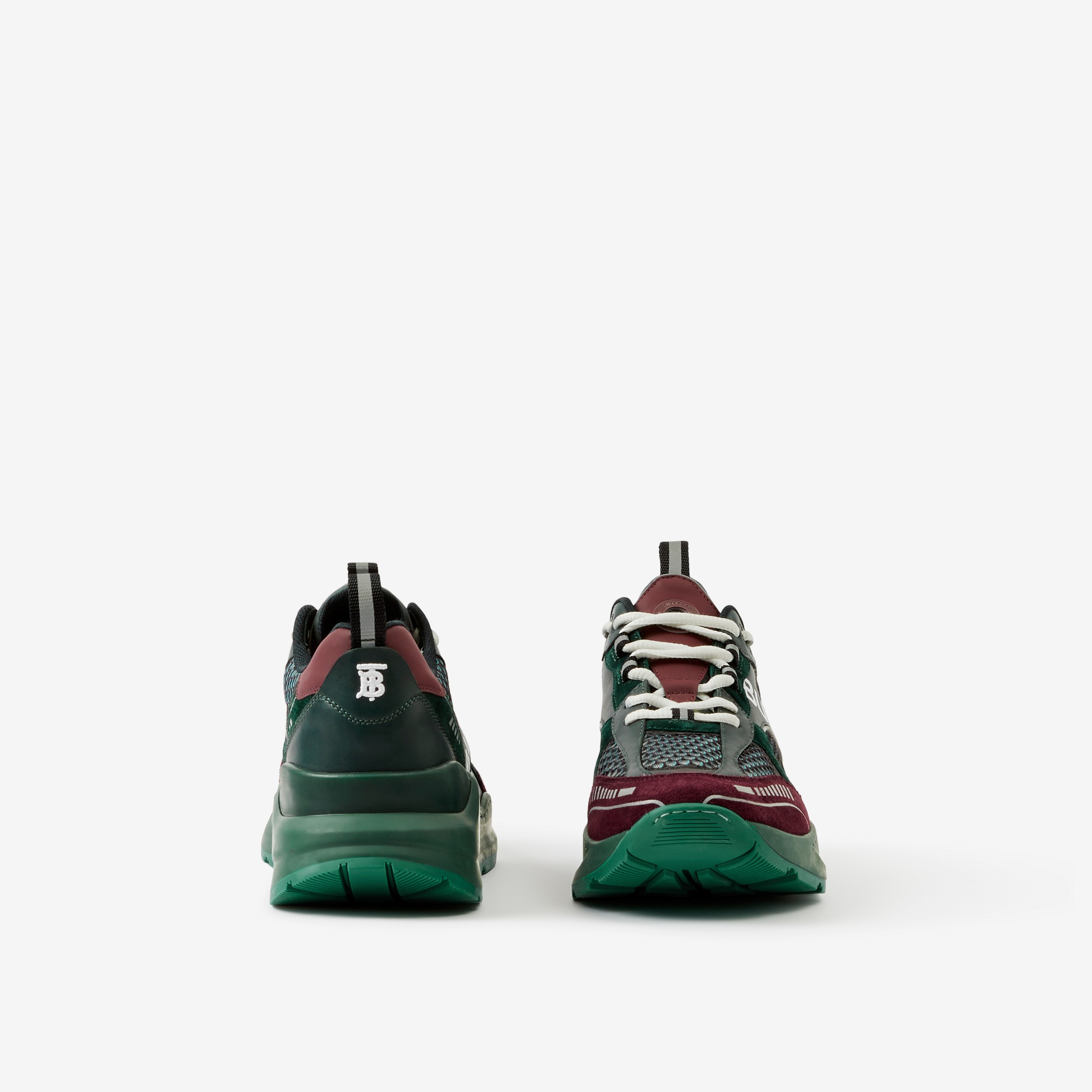 Logo Print Leather, Suede and Mesh Sneakers in Green/burgundy/white - Men | Burberry® Official - 4
