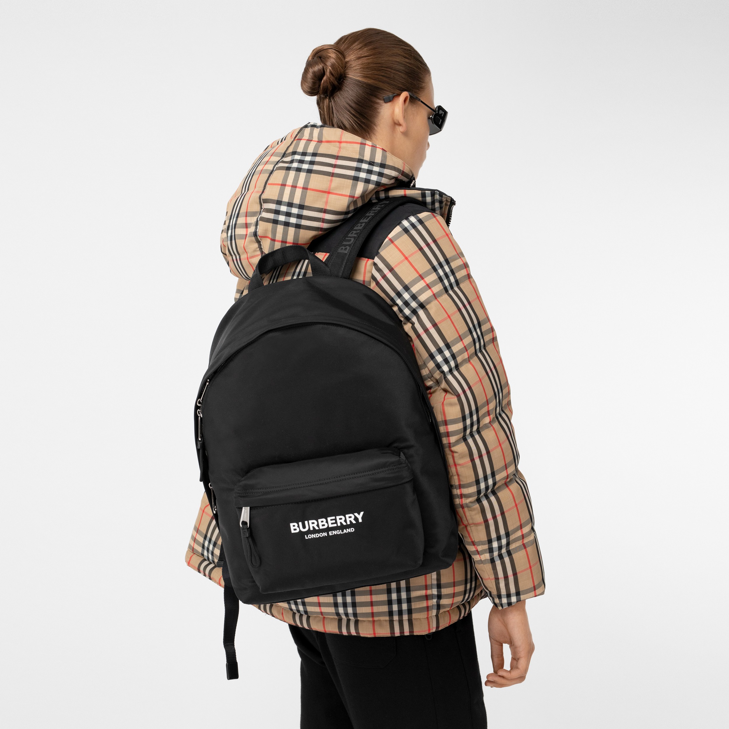 Logo Print Nylon Backpack in Black | Burberry® Official - 3