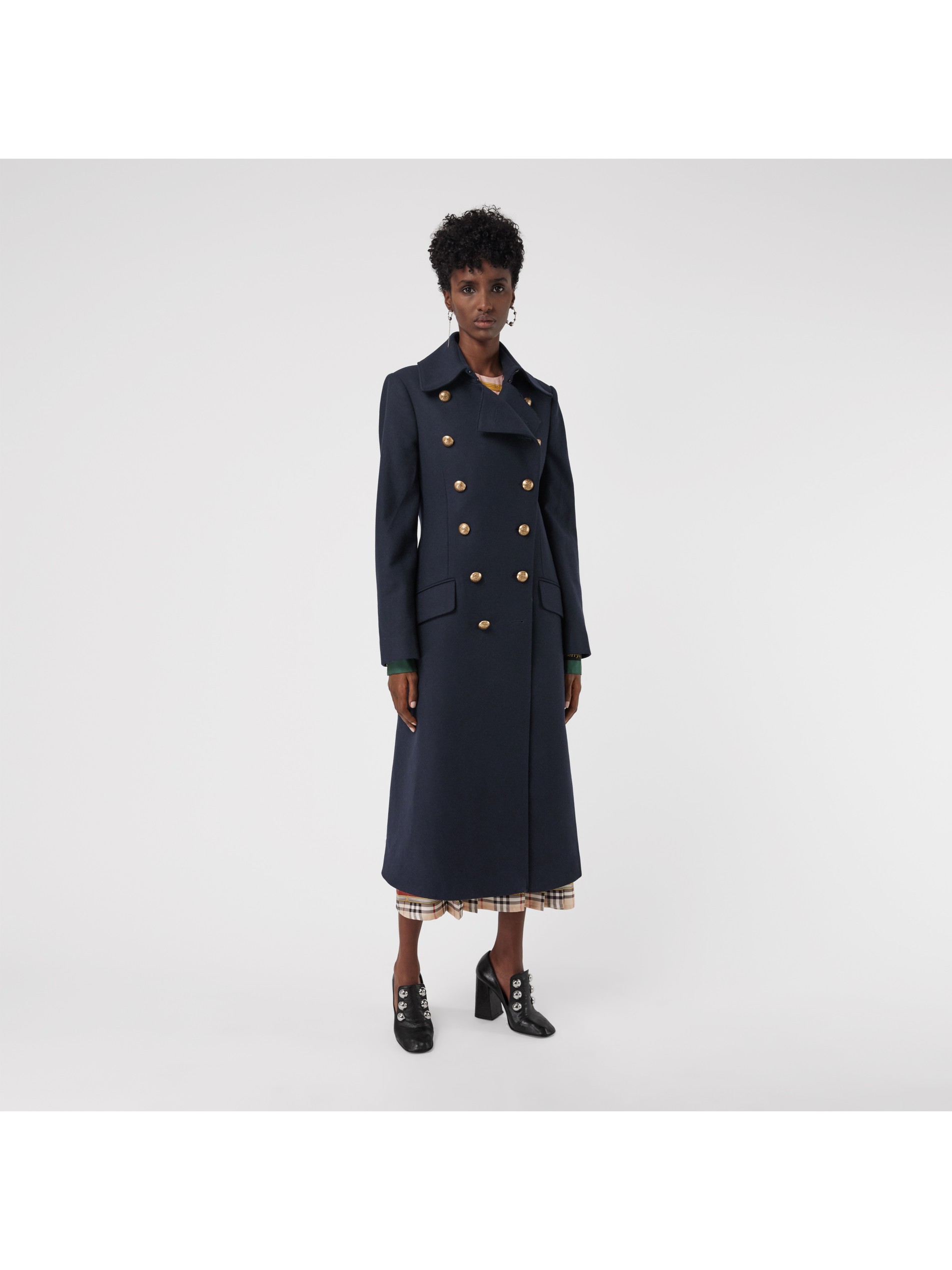 双排扣羊毛混纺量裁大衣 (黑色) - 女士 | burberry 博柏利