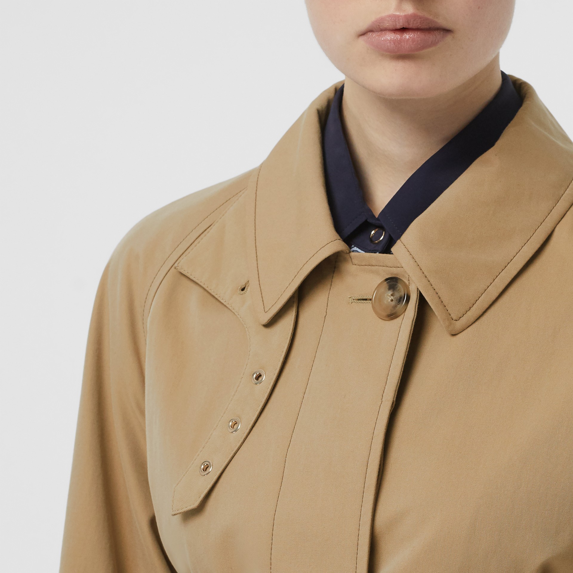 Corset-belt Cotton Gabardine Car Coat in Pale Honey - Women | Burberry ...