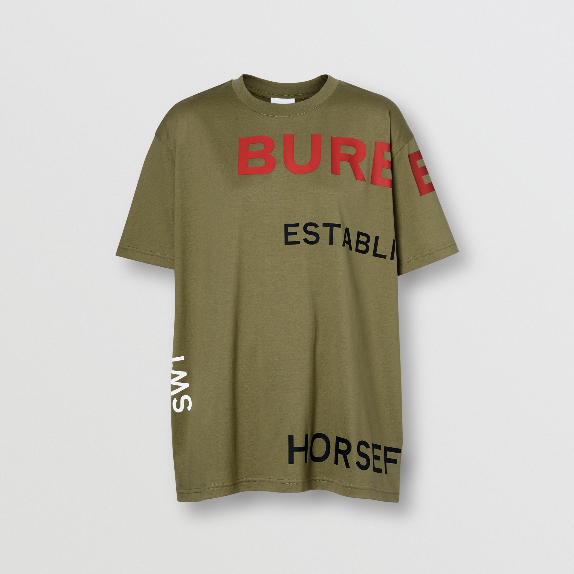 Horseferry Print Cotton Oversized T-shirt in Dark Moss - Women | Burberry United States