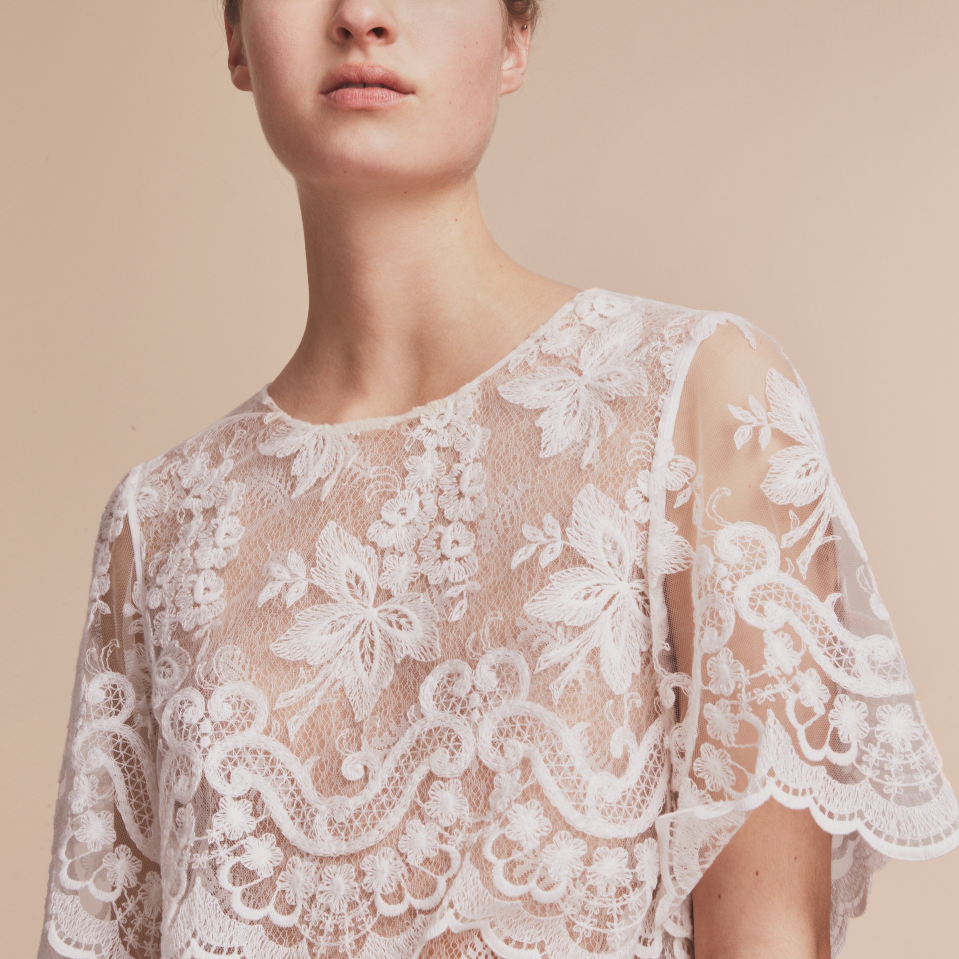 Layered Lace Shift Dress In White Women Burberry United States