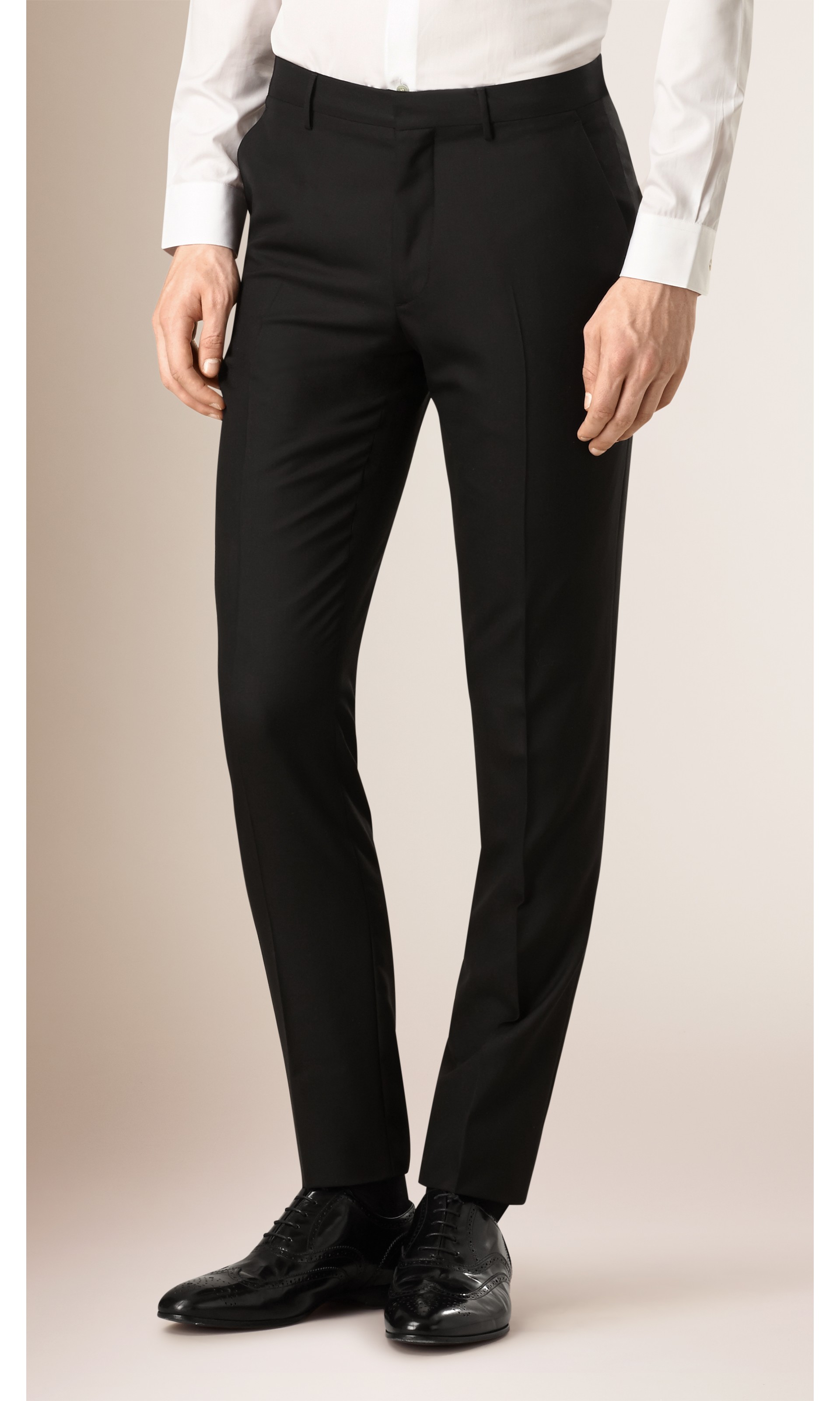 Slim Fit Wool Trousers in Black Men Burberry United States