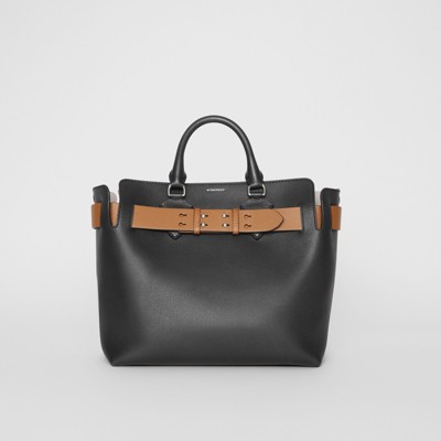 Medium Leather Belt Bag in Black/tan 