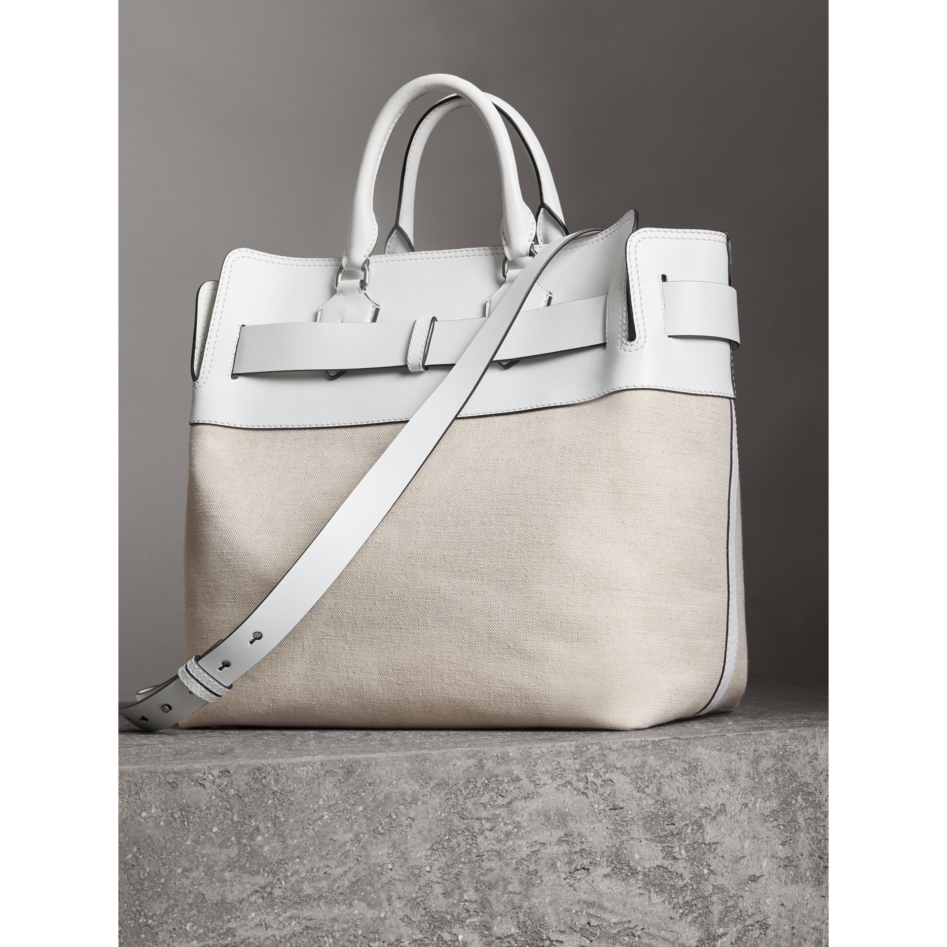The Large Leather and Canvas Belt Bag in Chalk White | Burberry
