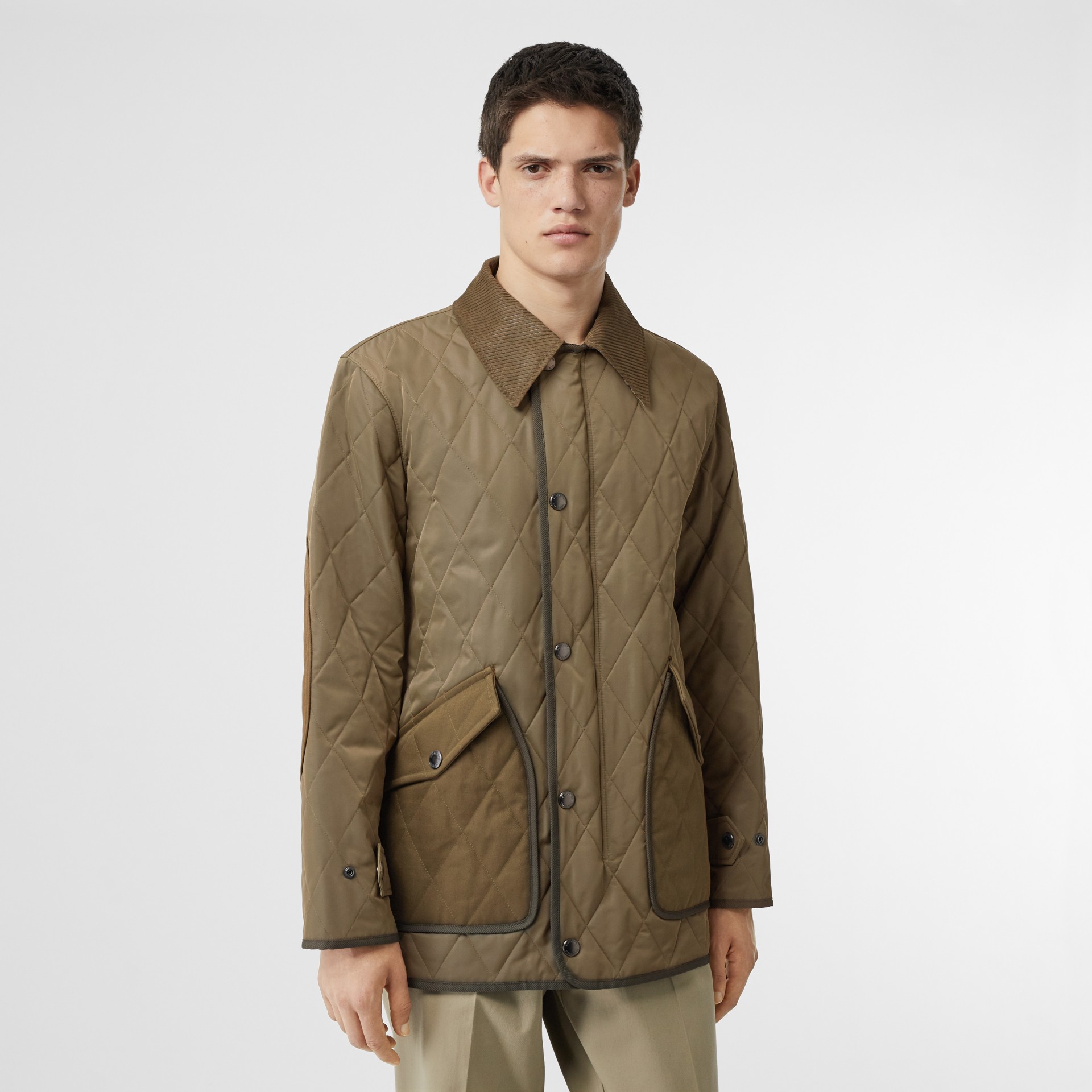 Diamond Quilted Thermoregulated Barn Jacket in Dark Olive - Men ...