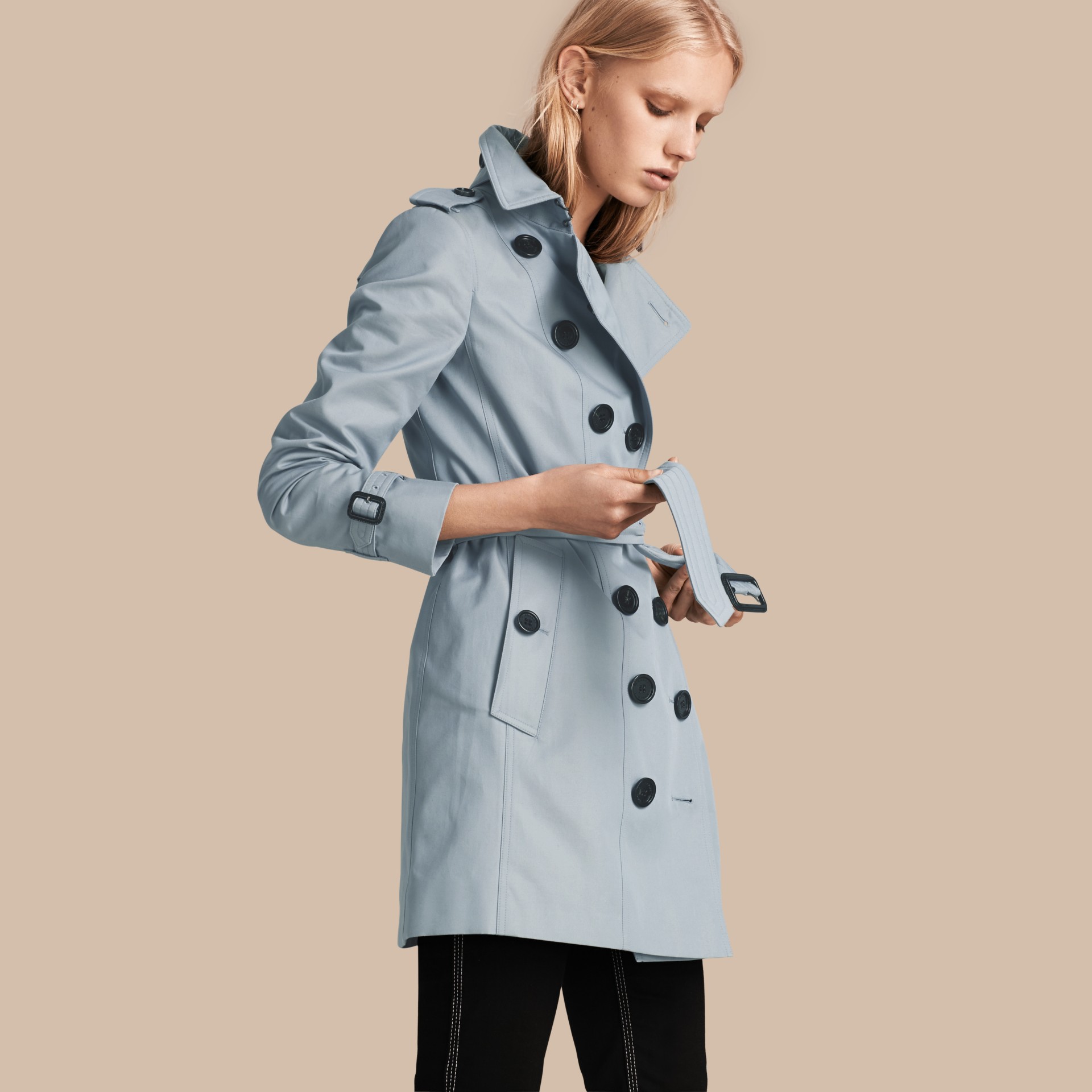 Cotton Gabardine Trench Coat in Pale Sky Blue Women Burberry United