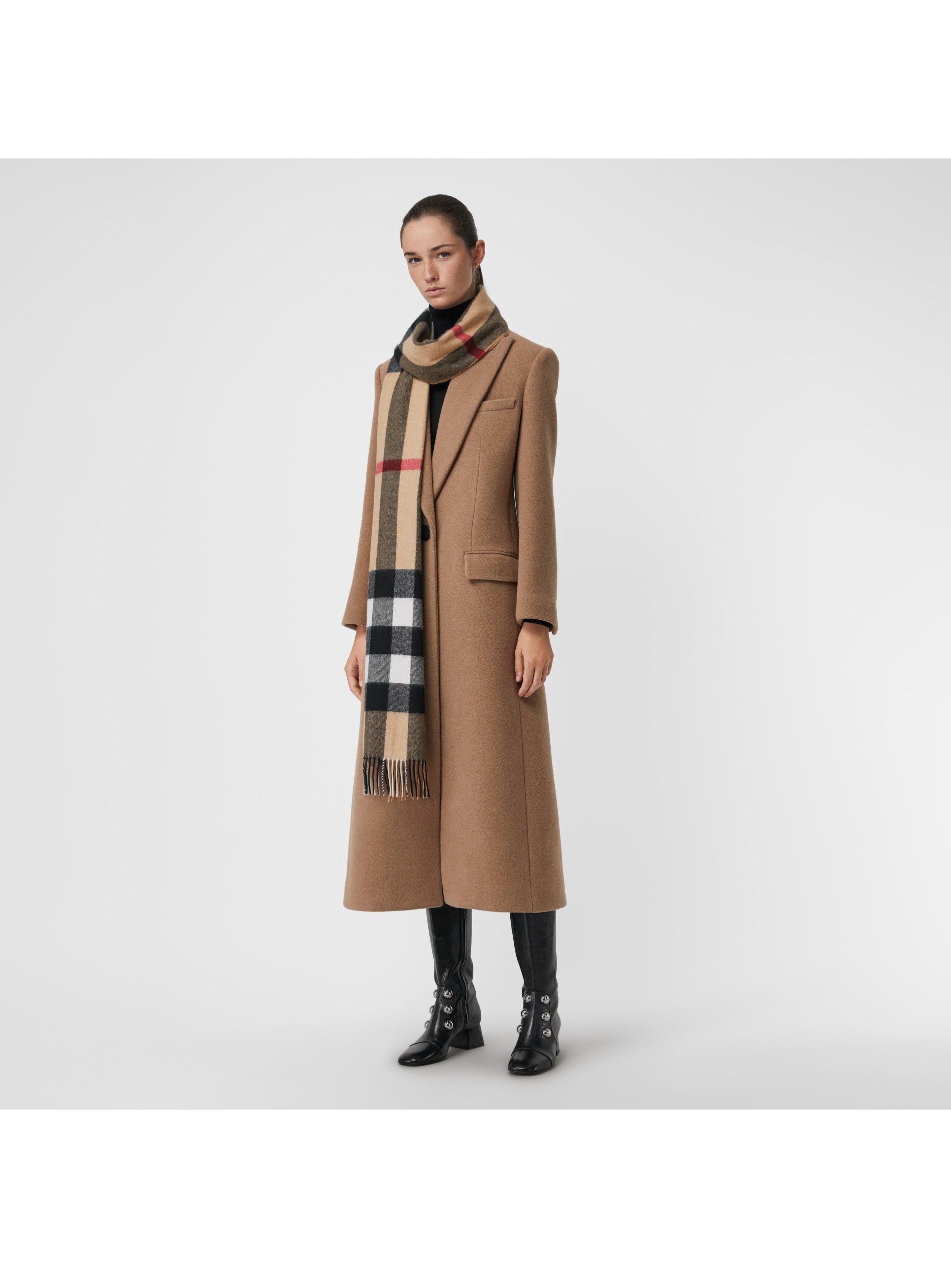 大号经典格纹羊绒围巾 (驼色) | burberry 博柏利