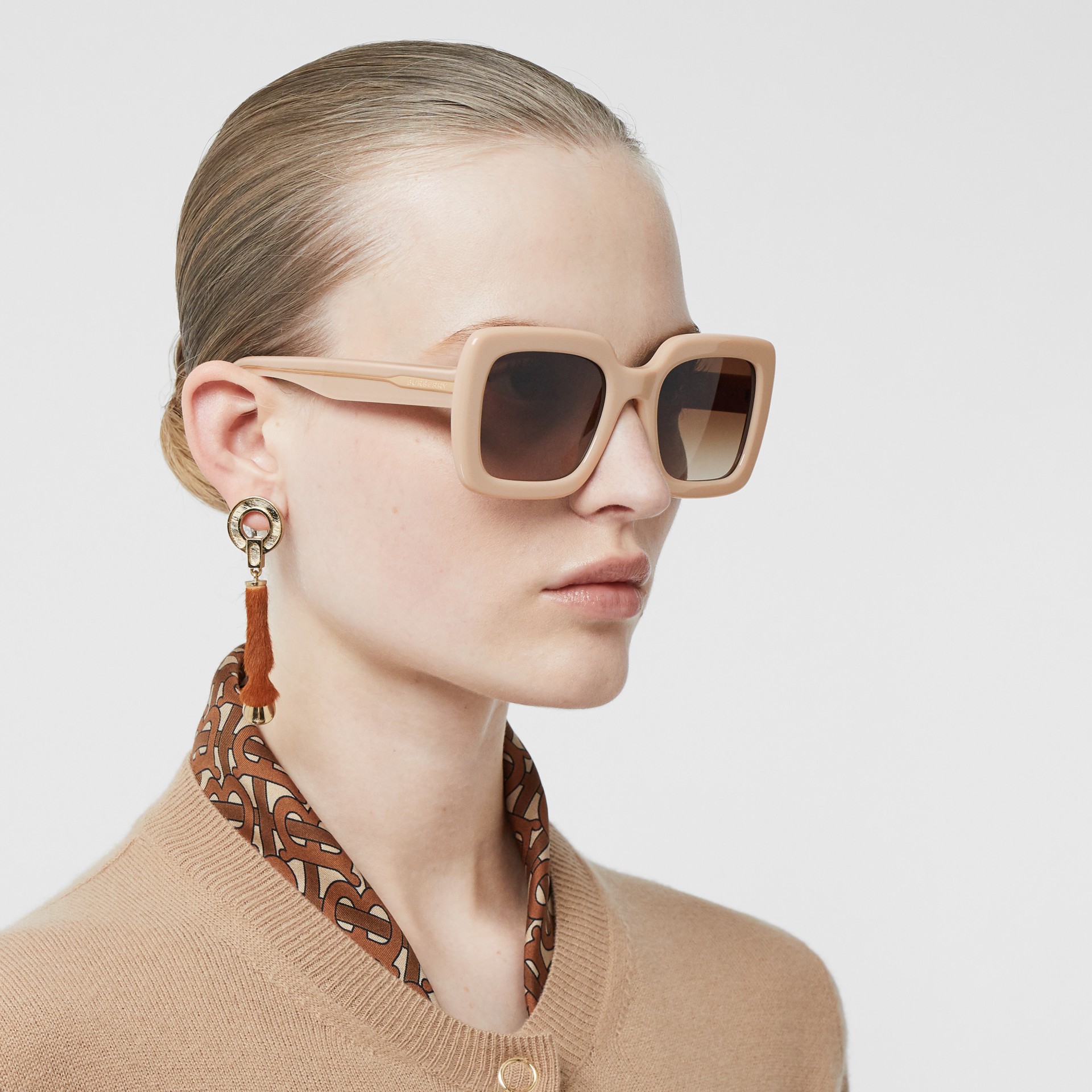 Oversized Square Frame Sunglasses in Honey - Women | Burberry United States