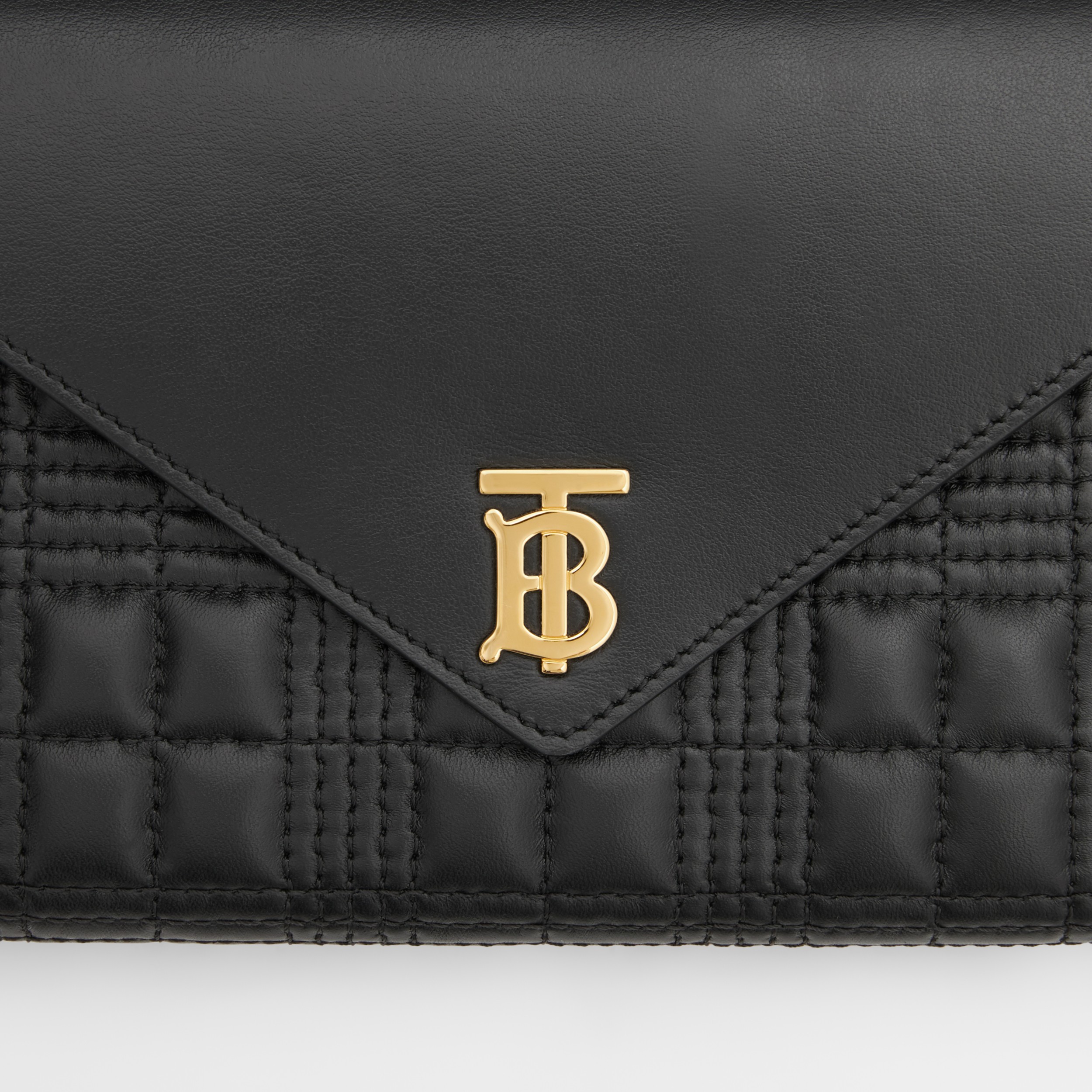 Quilted Lambskin Wallet with Detachable Chain Strap in Black - Women ...