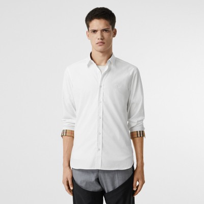 Stretch Cotton Poplin Shirt in White 
