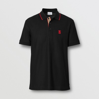 Icon Stripe Placket Cotton Piqué Polo Shirt in Black - Men | Burberry®  Official