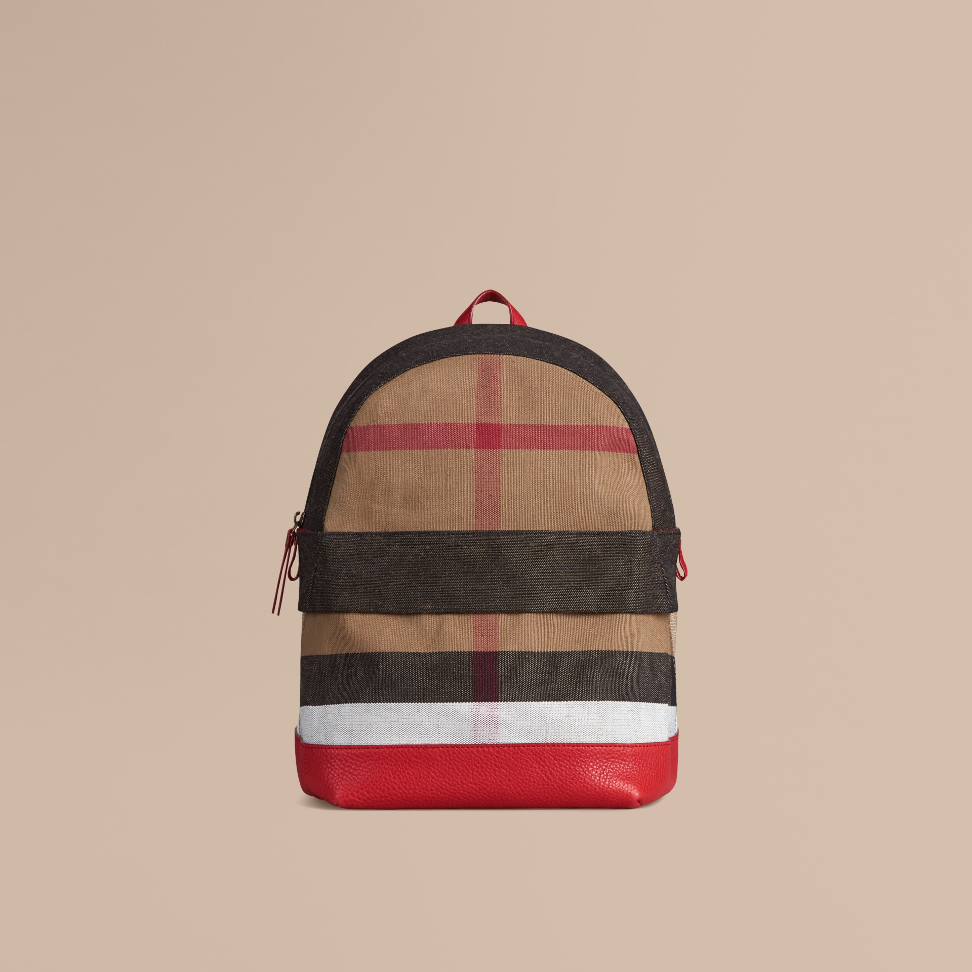 Canvas Check and Leather Backpack Burberry