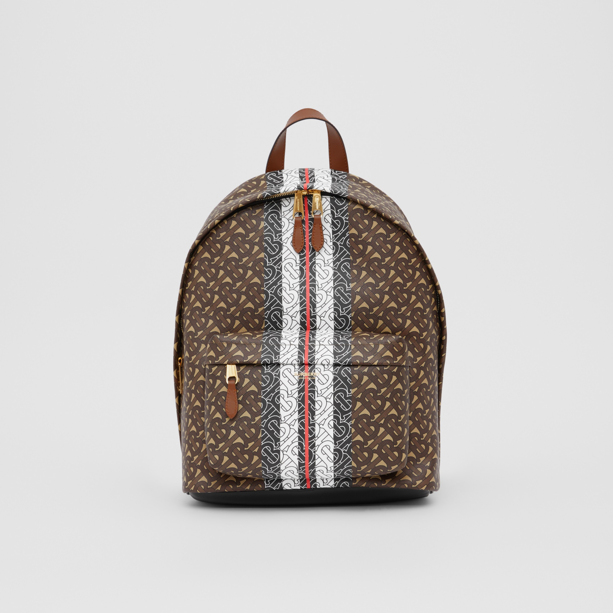 Monogram Stripe Print E-canvas Backpack in Bridle Brown | Burberry Hong Kong S.A.R