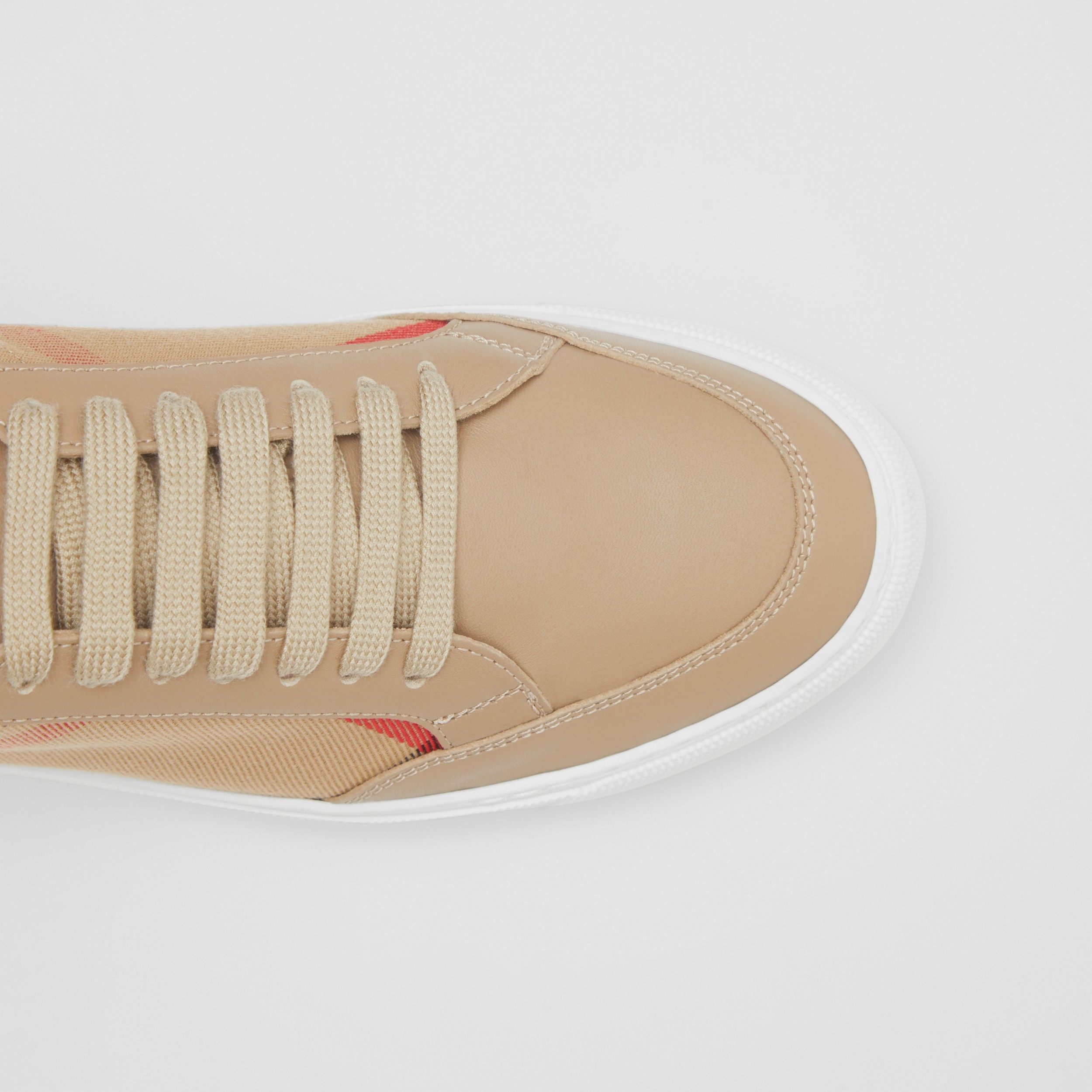 House Check Cotton and Leather Sneakers in Tan - Women | Burberry® Official