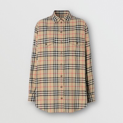 Check Cotton Flannel Oversized Shirt 