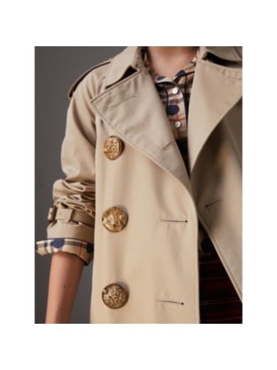 鸟纹纽扣棉质嘎巴甸 trench 风衣