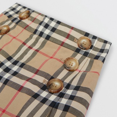 satin trim vintage check cotton trousers