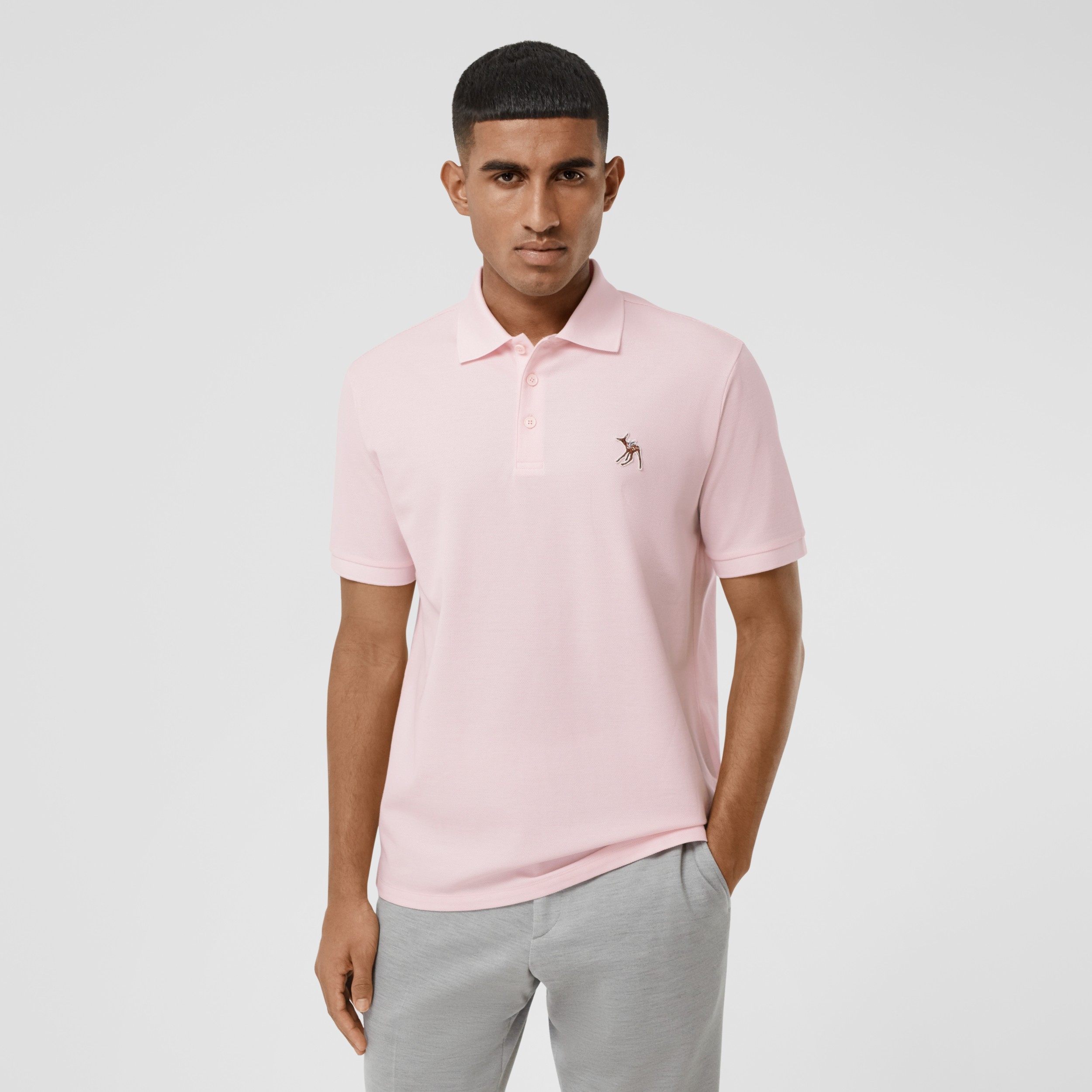 Deer Appliqué Cotton Piqué Polo Shirt in Alabaster Pink - Men ...