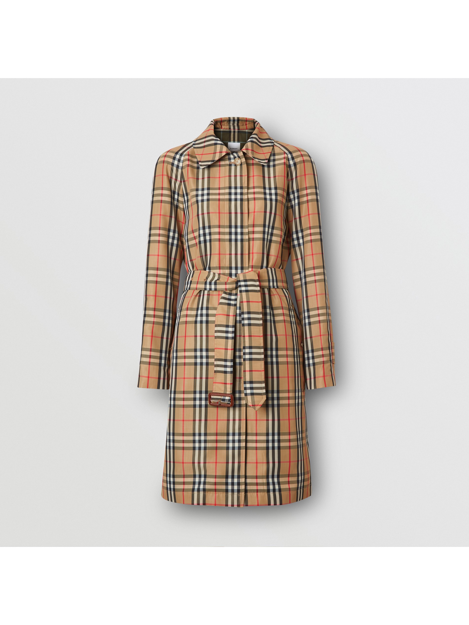 vintage 格纹尼龙束带轻便大衣 产品图片31