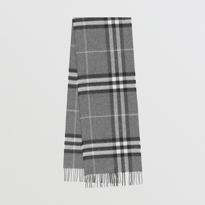 Classic Check Cashmere Scarf in Grey 
