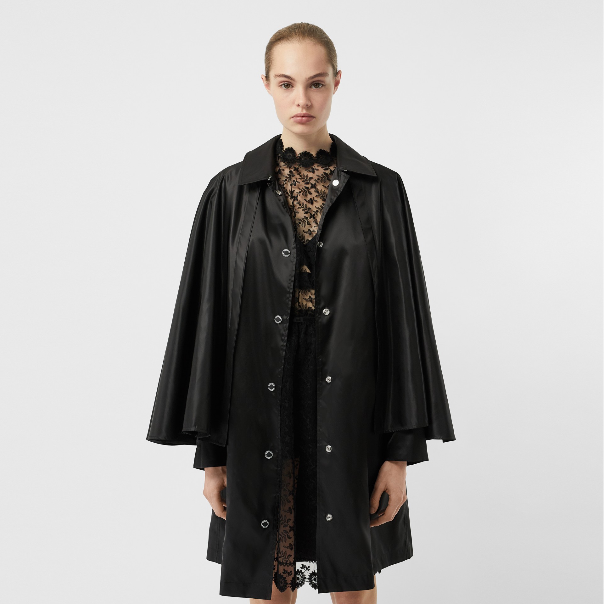 Cape Detail ECONYL® Belted Coat in Black - Women | Burberry United States