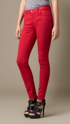 橘红色 紧身剪裁低腰超弹力牛仔裤 - 图 1