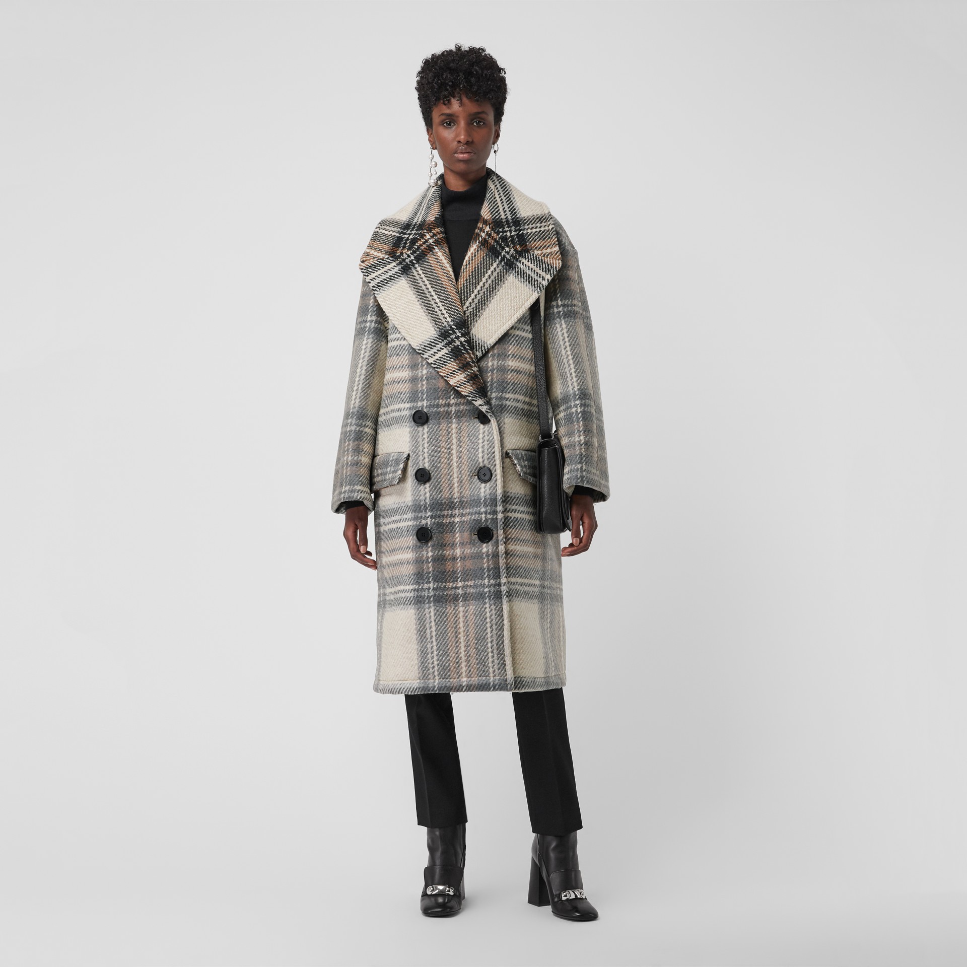 Check Wool Oversized Tailored Coat in Chalk White - Women | Burberry ...