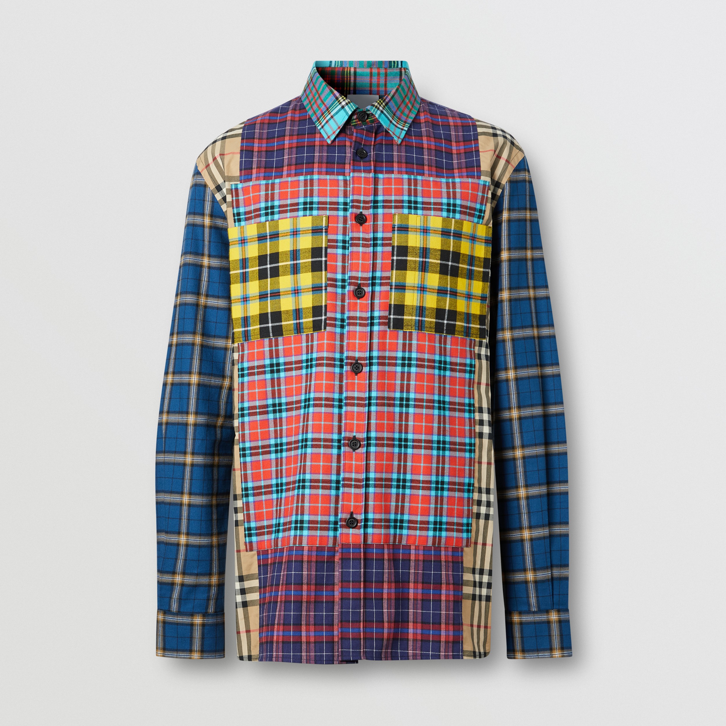 Patchwork Check Cotton Oversized Shirt in Archive Beige - Men ...