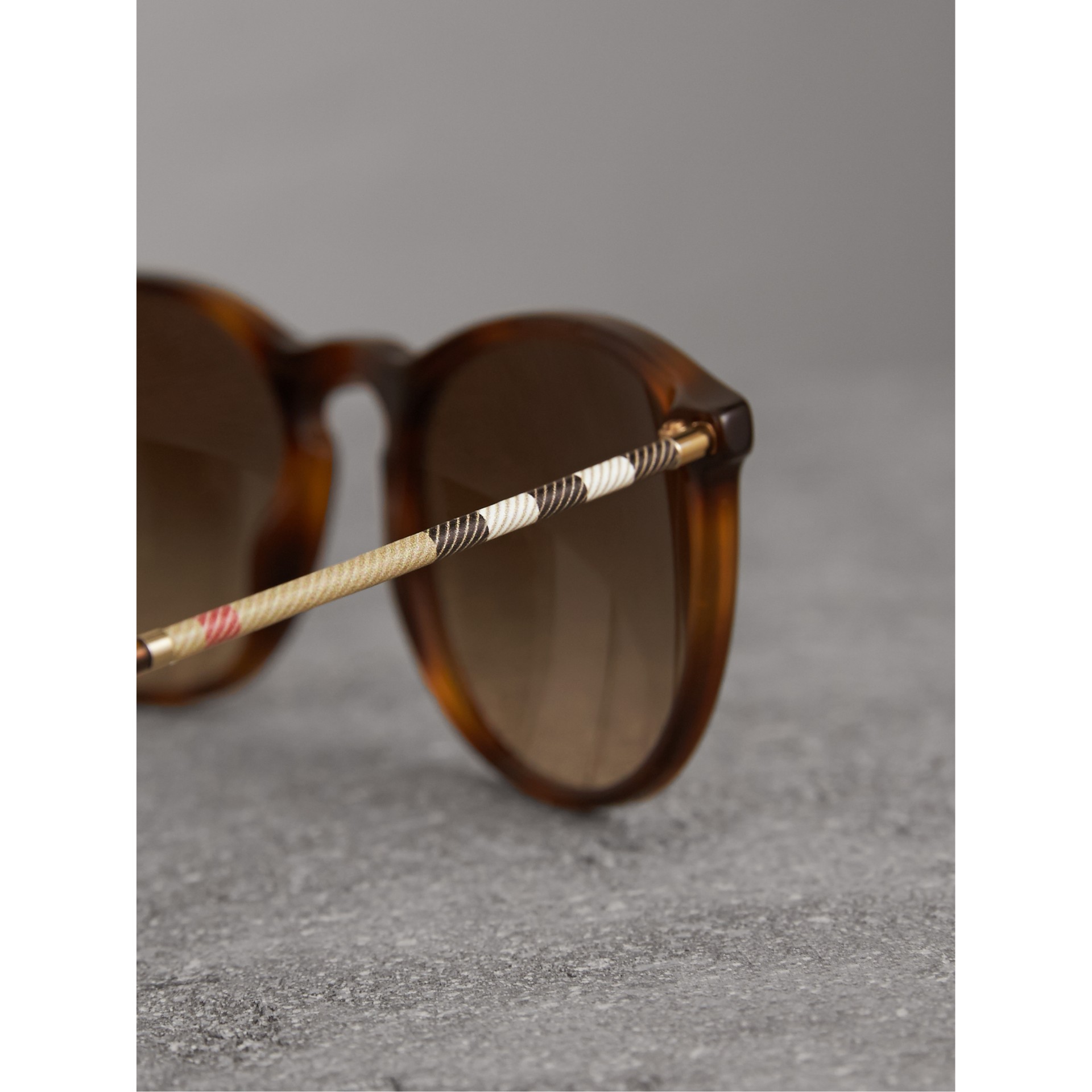 Check Detail Round Frame Sunglasses In Light Brown Men Burberry United States 0196