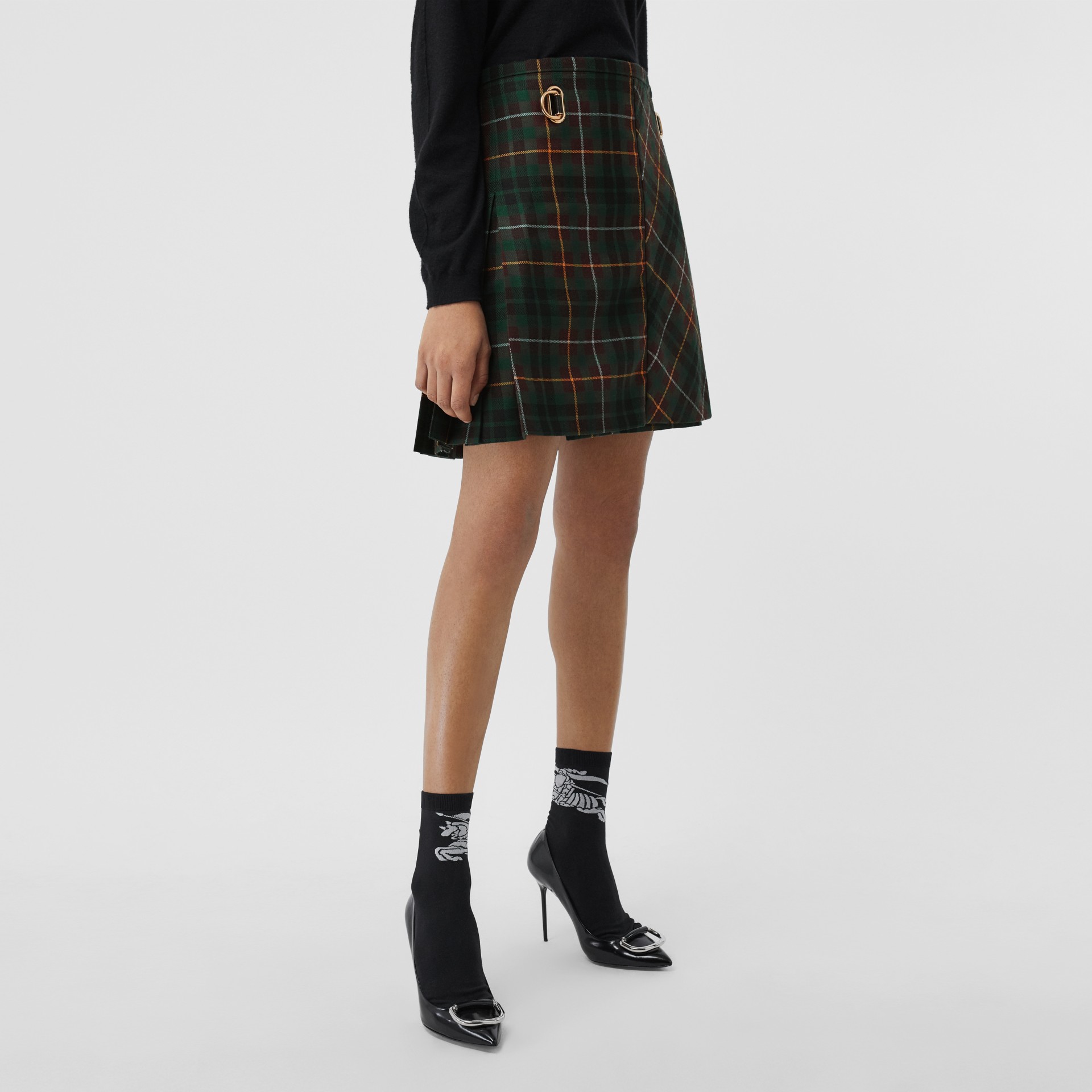 Tartan Wool Mini Kilt in Pine Green - Women | Burberry United States