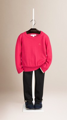 bright crimson pink check cuff cashmere sweater - image 1