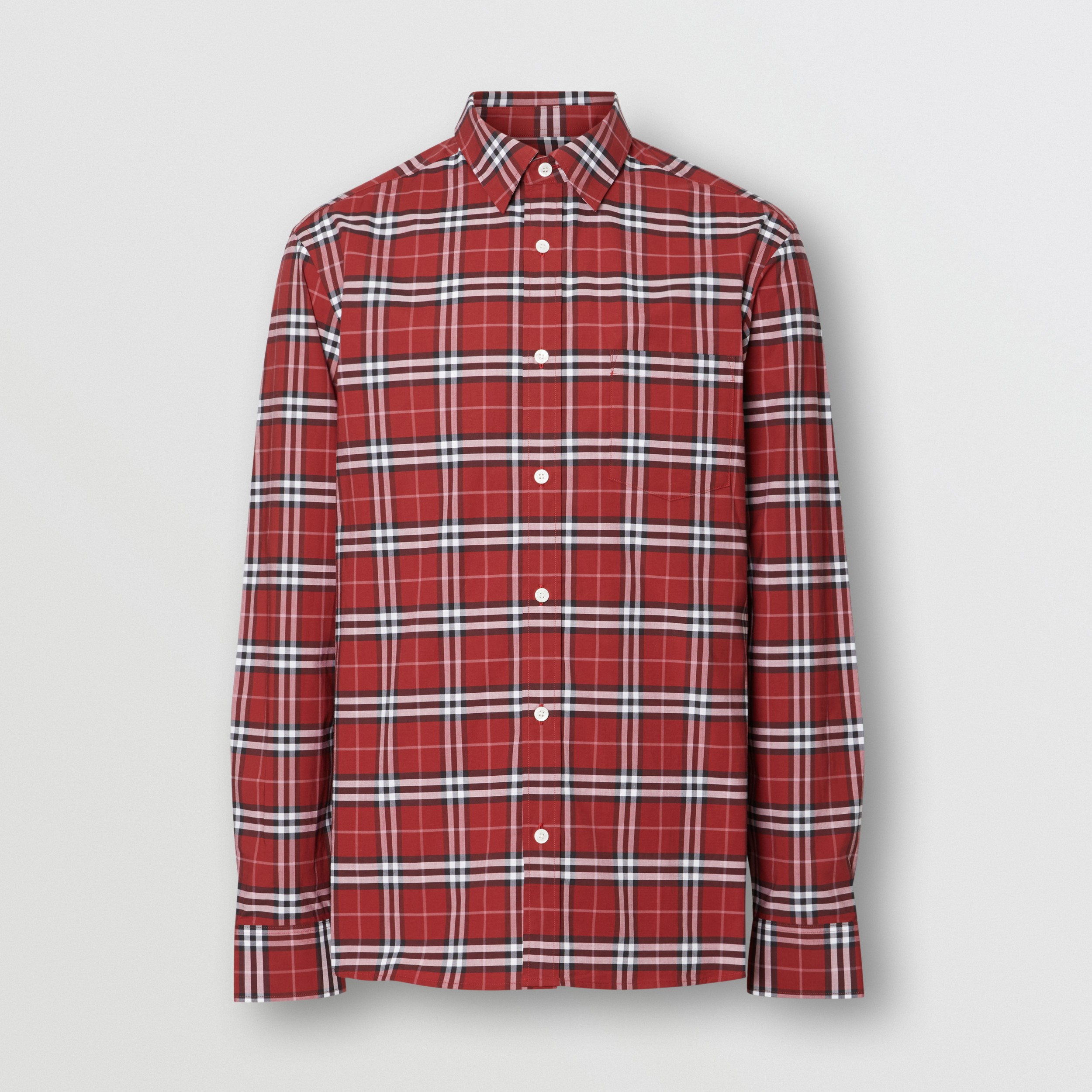 Check Stretch Cotton Shirt in Bright Red - Men | Burberry United States