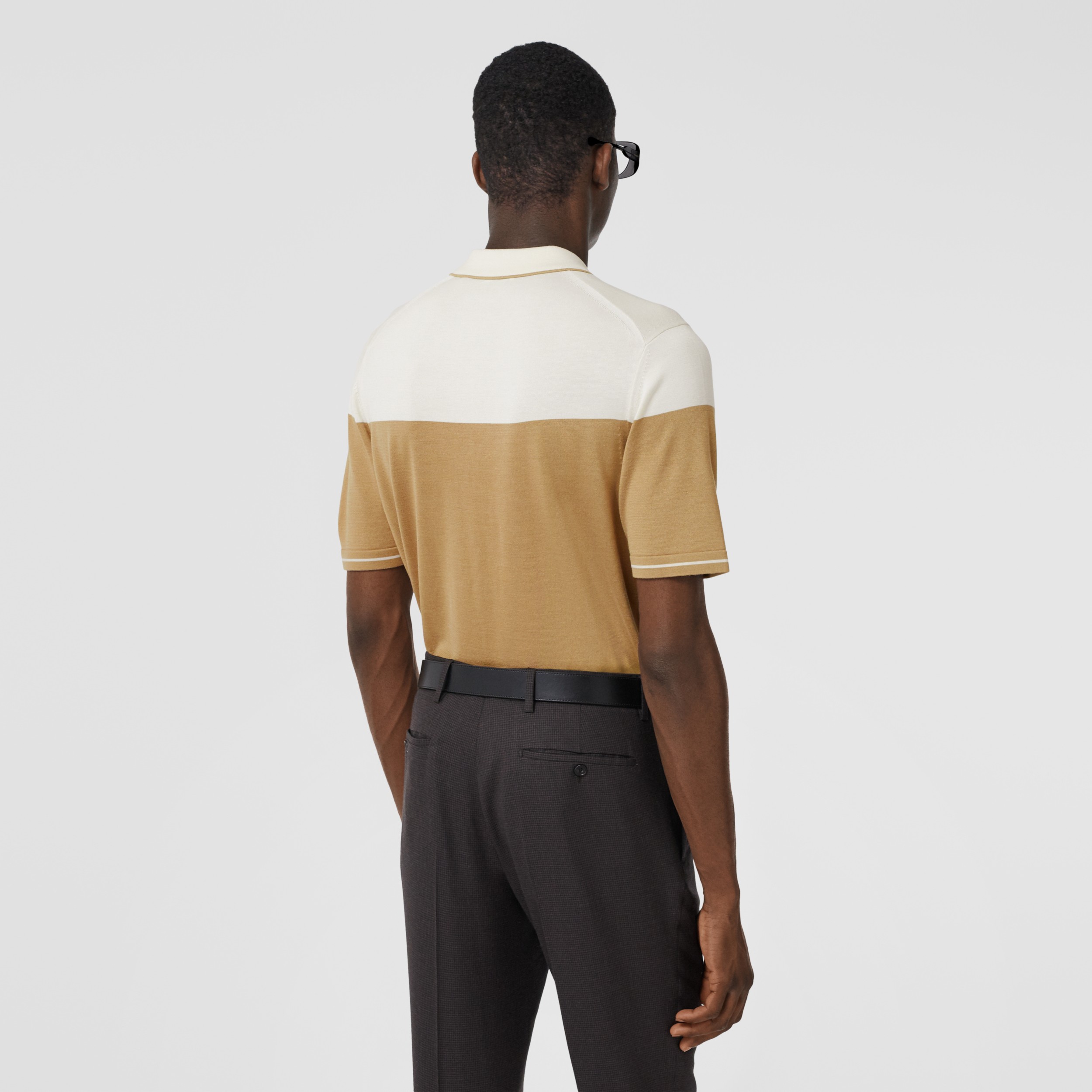 Monogram Motif Two-tone Silk Cashmere Polo Shirt in Archive Beige - Men ...