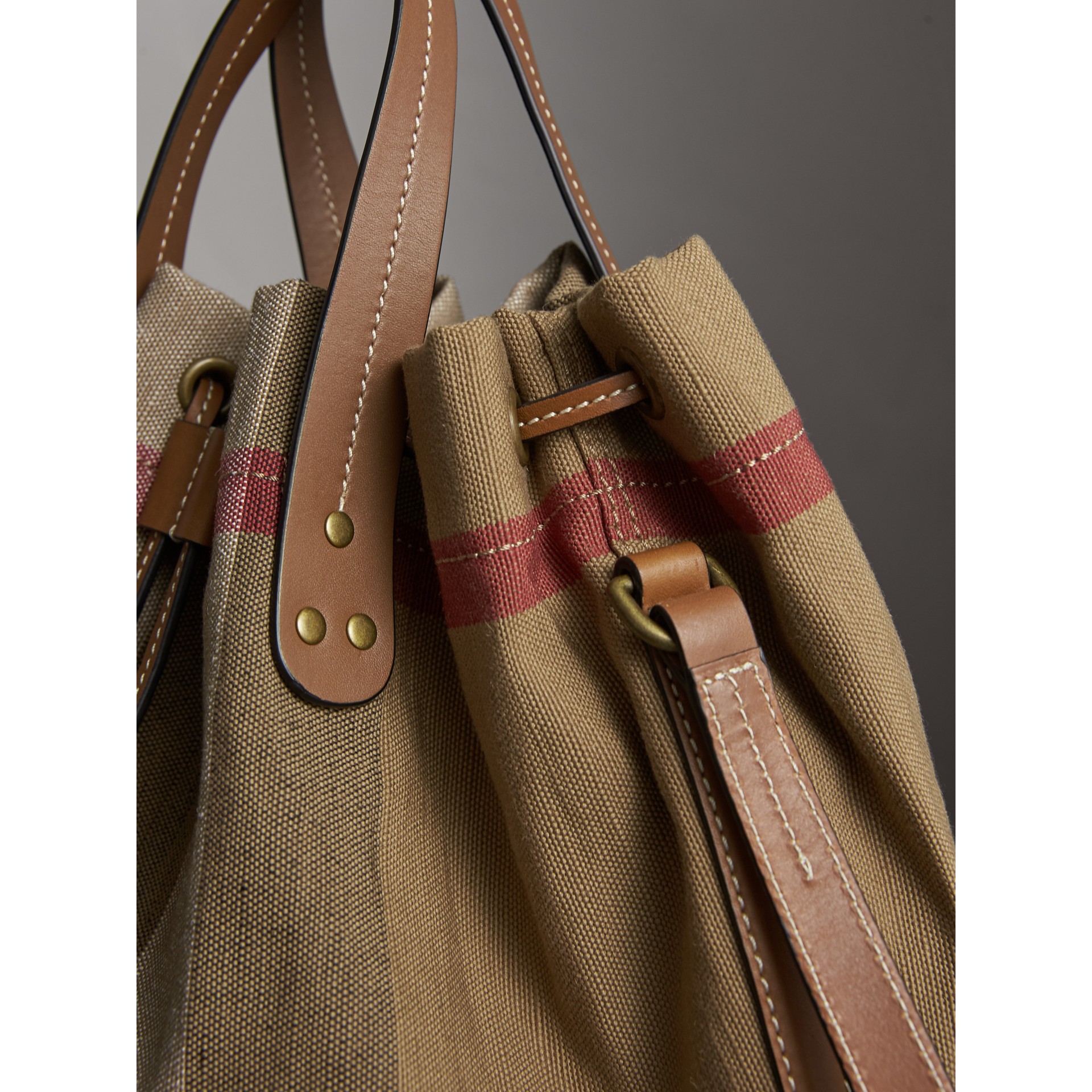 Medium Canvas Check Bucket Bag in Tan Women Burberry United States