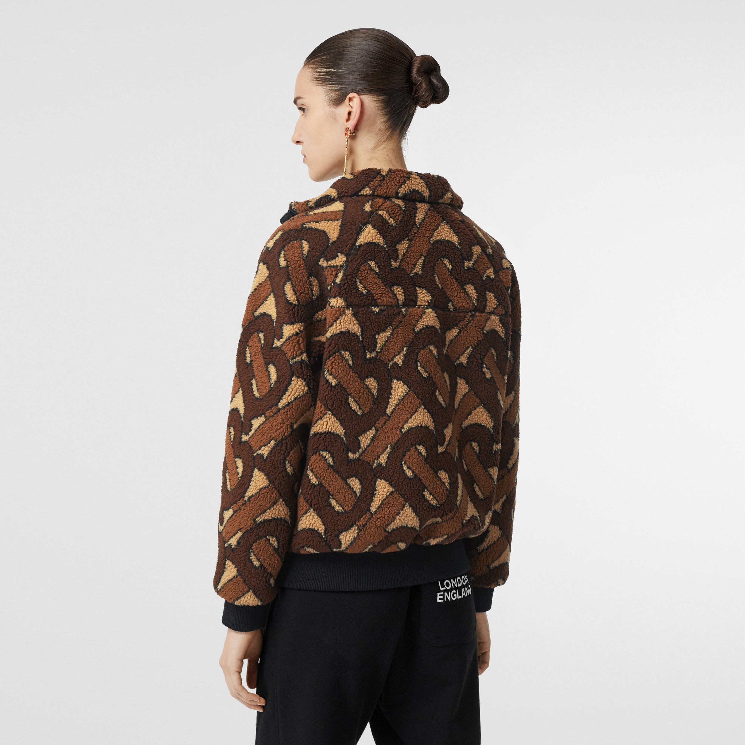 Monogram Fleece Jacquard Jacket in Bridle Brown - Women | Burberry ...