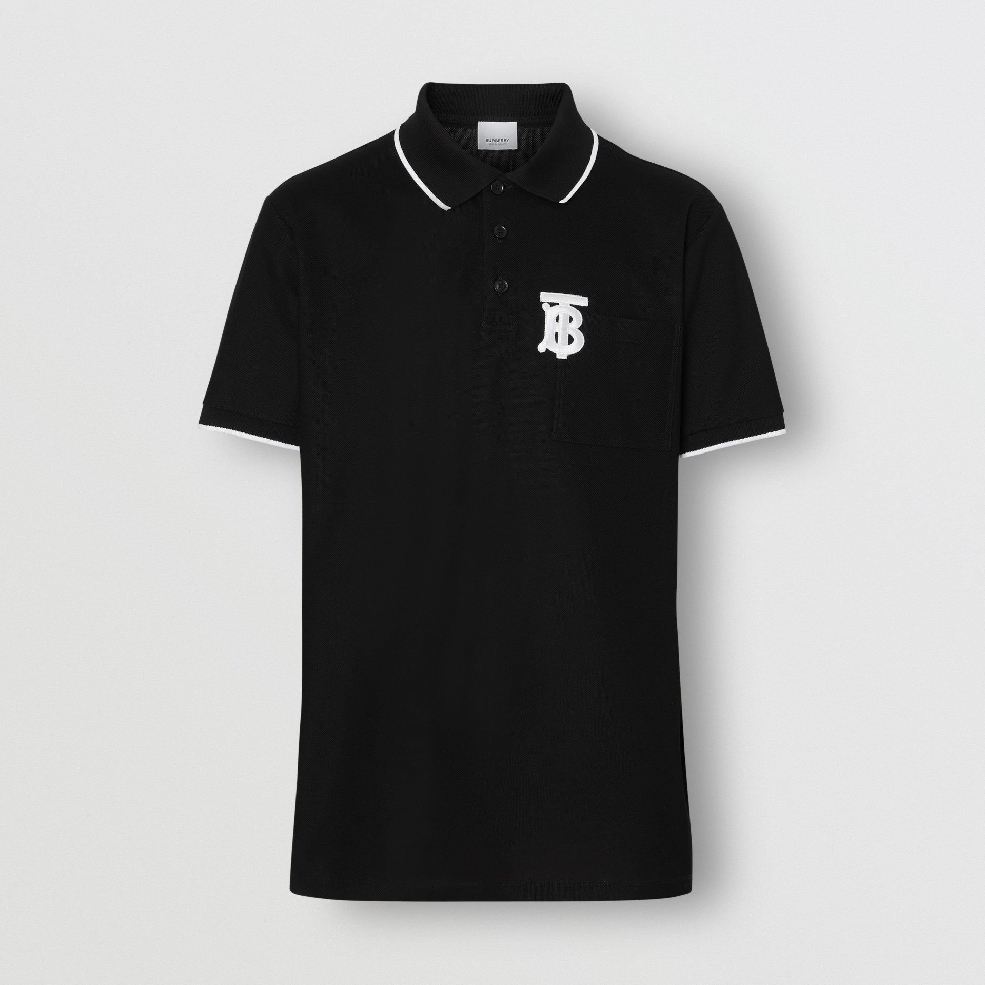 Monogram Motif Tipped Cotton Piqué Polo Shirt in Black - Men | Burberry ...