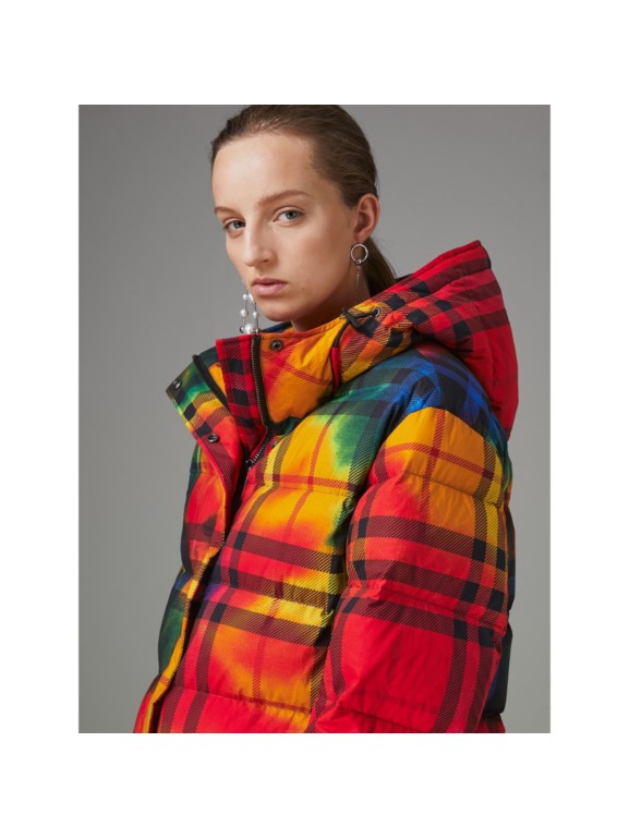 Tie-dye Print Vintage Check Puffer Jacket in Multicolour - Women ...